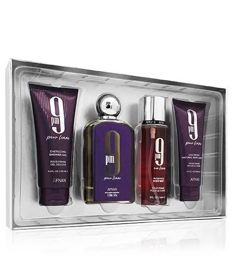 9pm Pour Femme geschenkset 100 ml + douchegel 100 ml + bodylotion 100 ml + bodyspray eau de parfum voor vrouwen