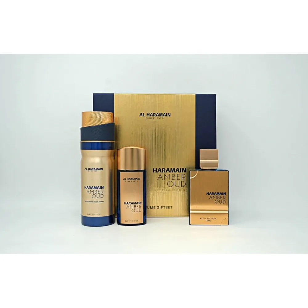 Amber Oud Bleu Edition cadeauset unisex eau de parfum 75 ml + eau de parfum 30 ml + deospray 200 ml