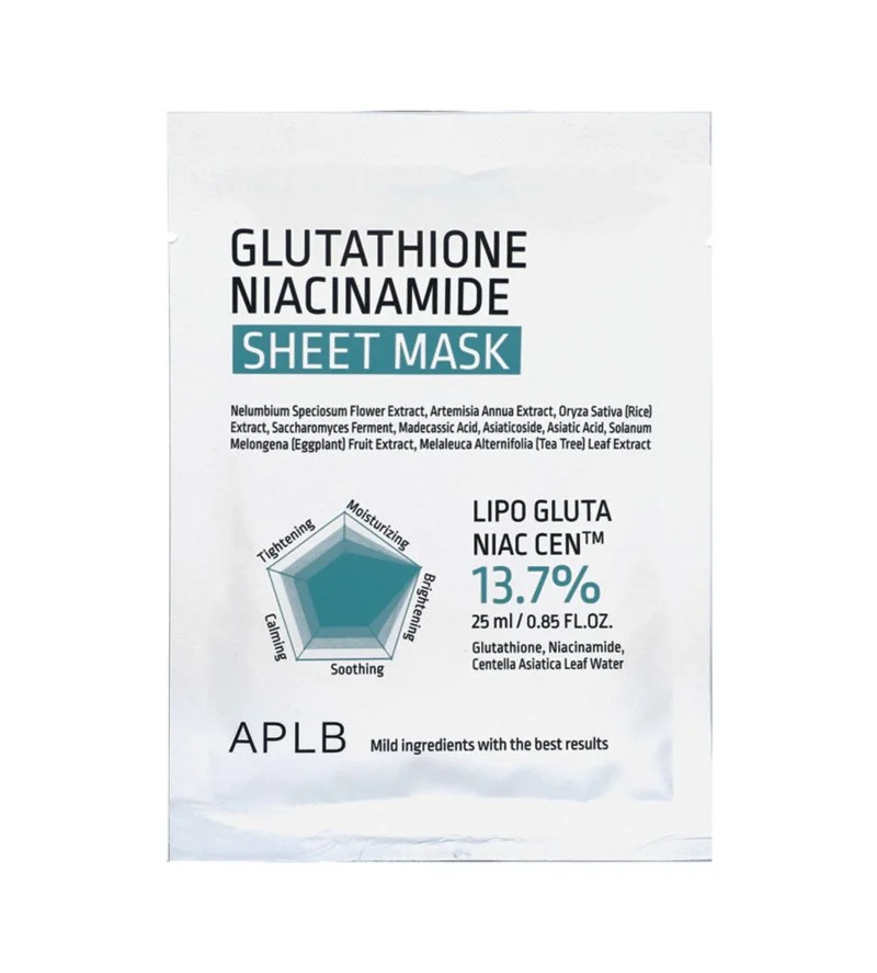 Glutathione Niacinamide Sheetmasker hydraterend en verhelderend 25 ml