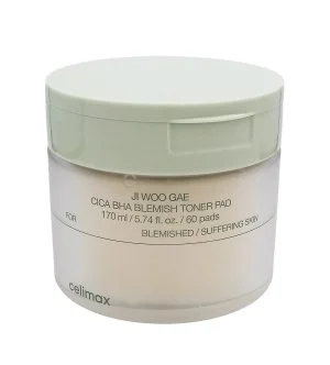 Celimax Ji Woo Gae Cica BHA Blemish Toner Pad kalmerende exfoliërende pads met BHA, LHA en PHA 60 stuks