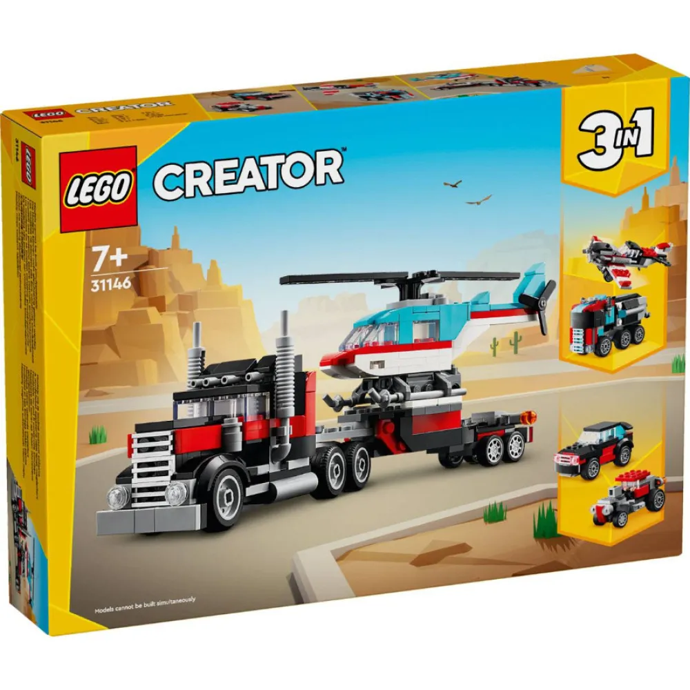 Creator 3-in-1 31146 Vrachtwagen met platte laadbak en helikopter