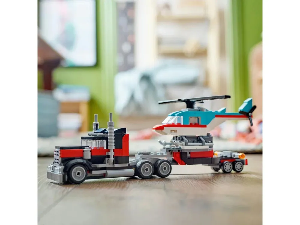 Creator 3-in-1 31146 Vrachtwagen met platte laadbak en helikopter