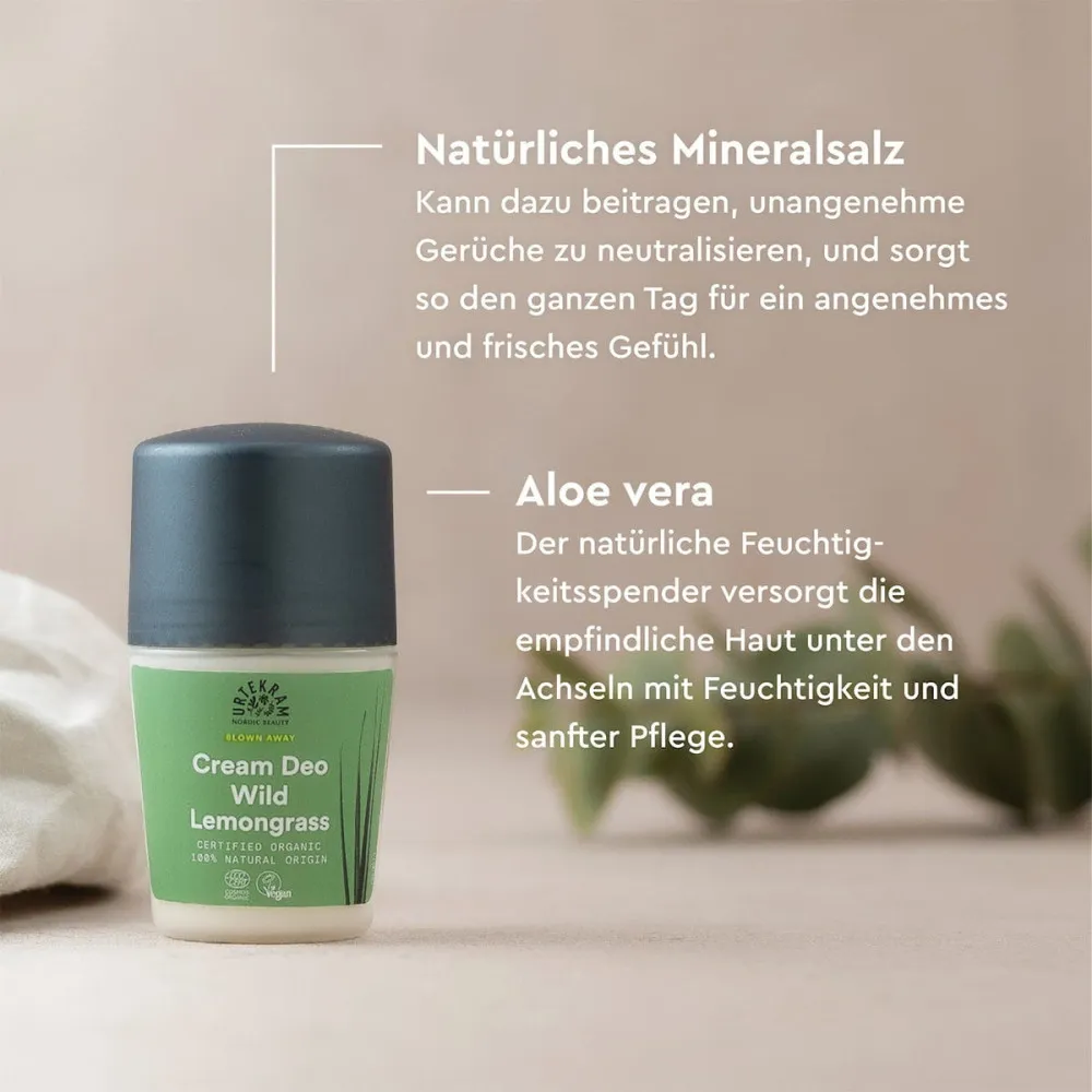 Urtekram Deodorant roll on crème citroengras 50 ml BIO