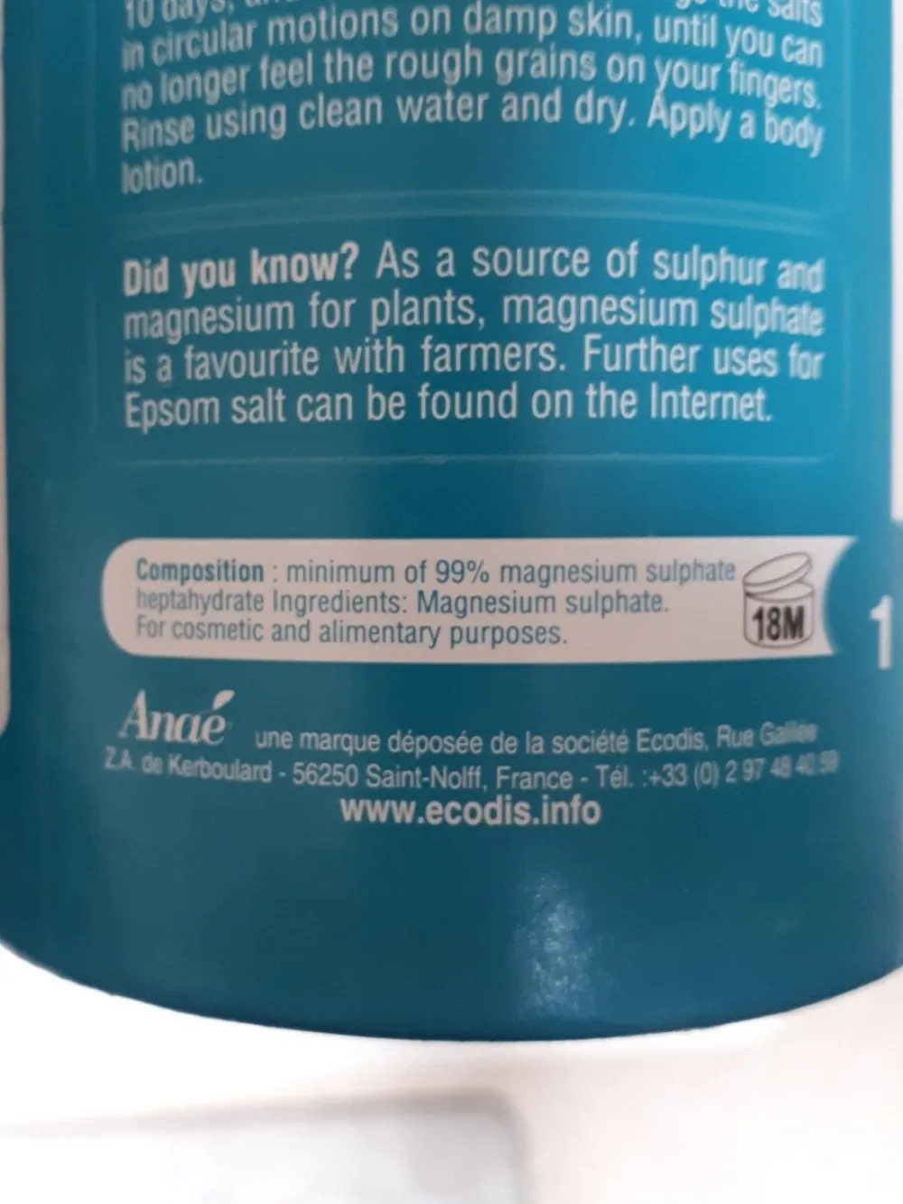 Ecodis Anaé van Epsom zout (1 kg) - voor bad, scrub en tuin