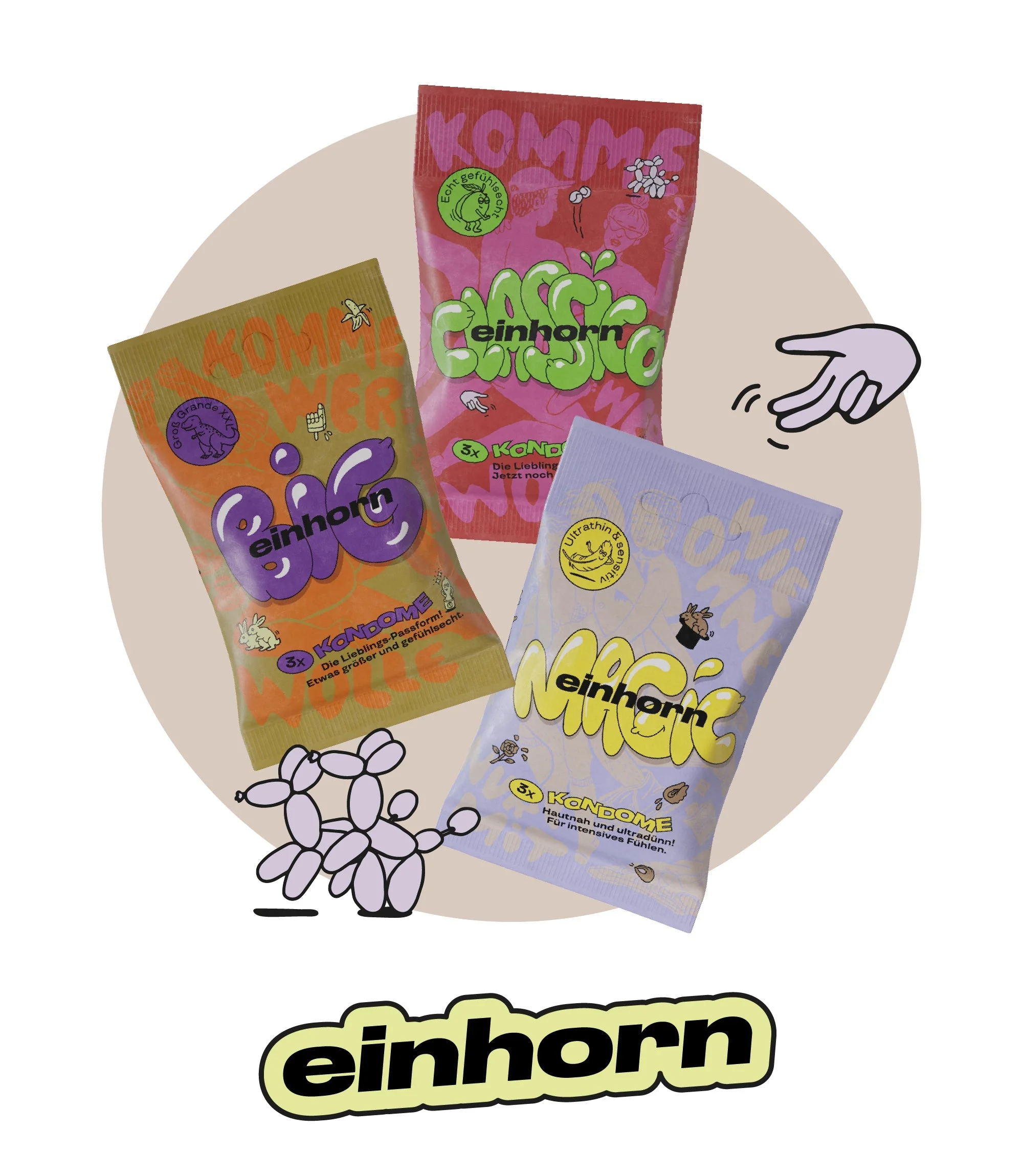 Einhorn Condooms Classic 3 stuks - veganistisch, ongeparfumeerd