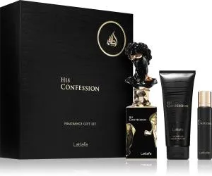 Lattafa His Confession 100 ml + EDP MINI 12 ml + SG eau de parfum voor heren