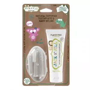 Jack n Jill Actieset Kindertandpasta - smaakloos (50 g) Siliconen kindertandenborstel voor vingers - afgeprijsde set