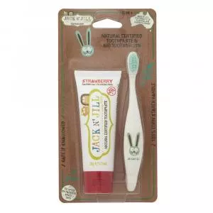 Jack n Jill Actieset Kindertandpasta - Aardbei (50 g) Kindertandenborstel Bunny - afgeprijsde set