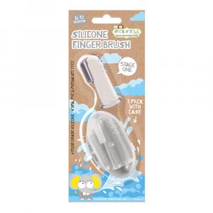 Jack n Jill Siliconen tandenborstel vingertandenborstel voor baby's (2st) etui - voor kinderen van 6 tot 12 maanden