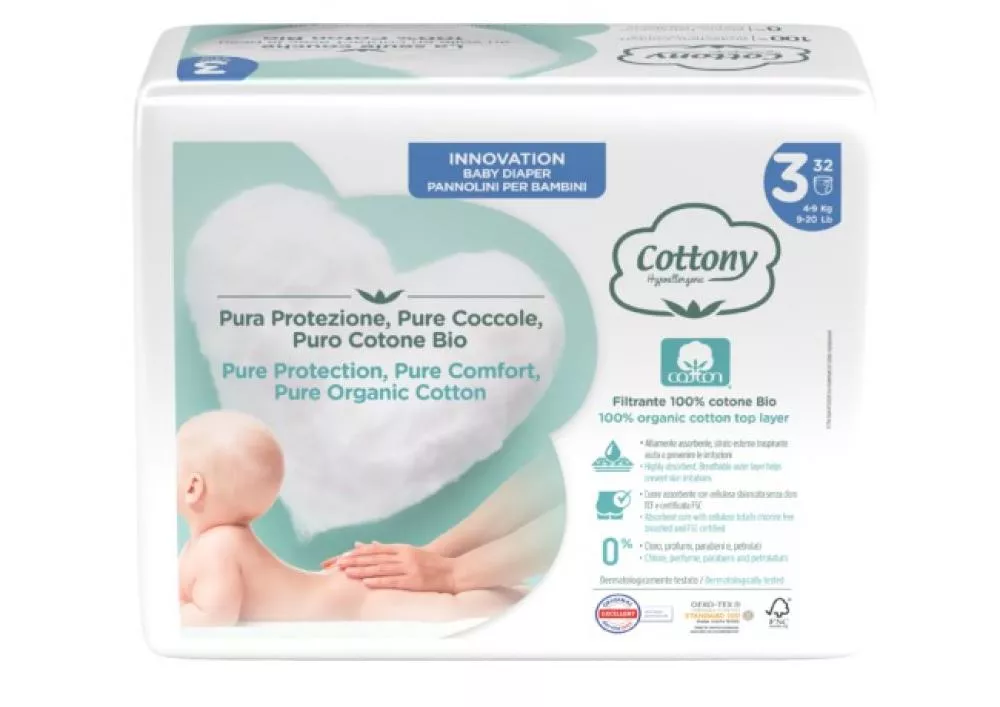 Cottony Wegwerpluiers voor baby's van biokatoen 4-9 kg