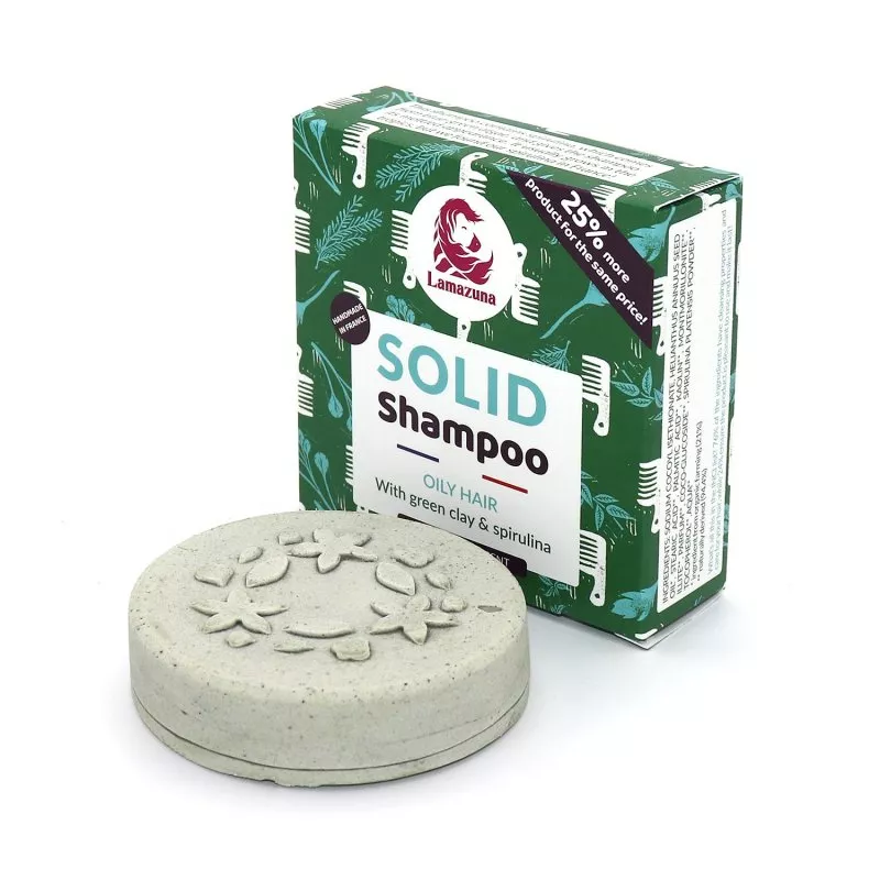 Lamazuna Vaste shampoo voor vet haar met groene klei en spirulina (70 g)