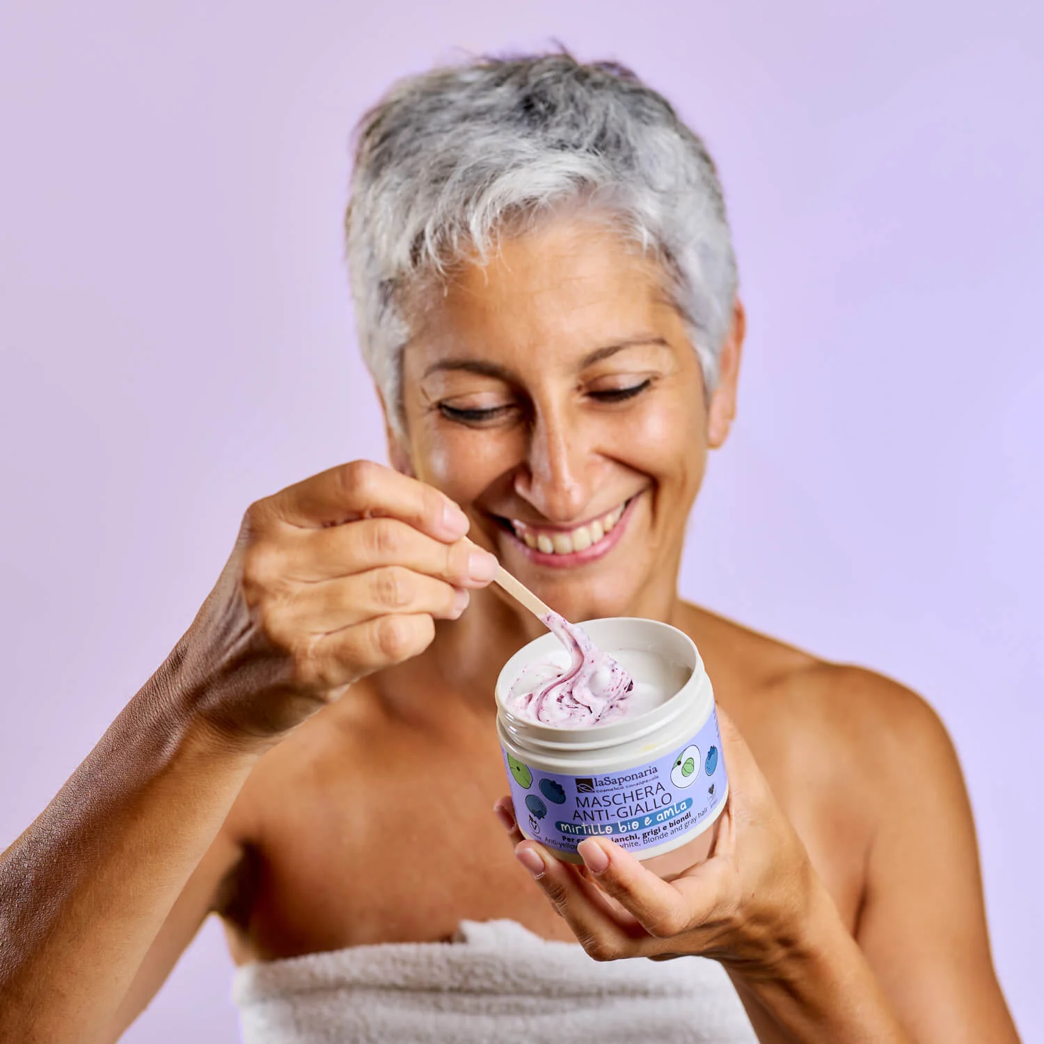 laSaponaria Masker No yellow voor grijs haar met Amla en bosbes (200 ml) - neutraliseert gele ondertonen