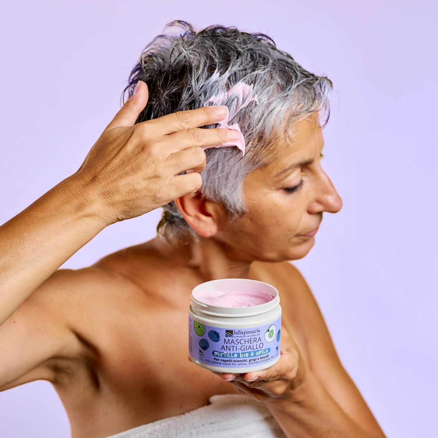 laSaponaria Masker No yellow voor grijs haar met Amla en bosbes (200 ml) - neutraliseert gele ondertonen