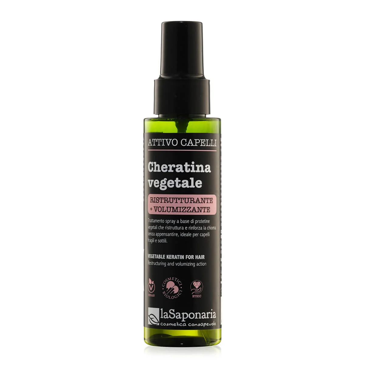 laSaponaria Plantaardige keratine voor het haar - actieve herstructurerende en volumegevende spray (100 ml) - geschikt voor beschadigd en fijn haar