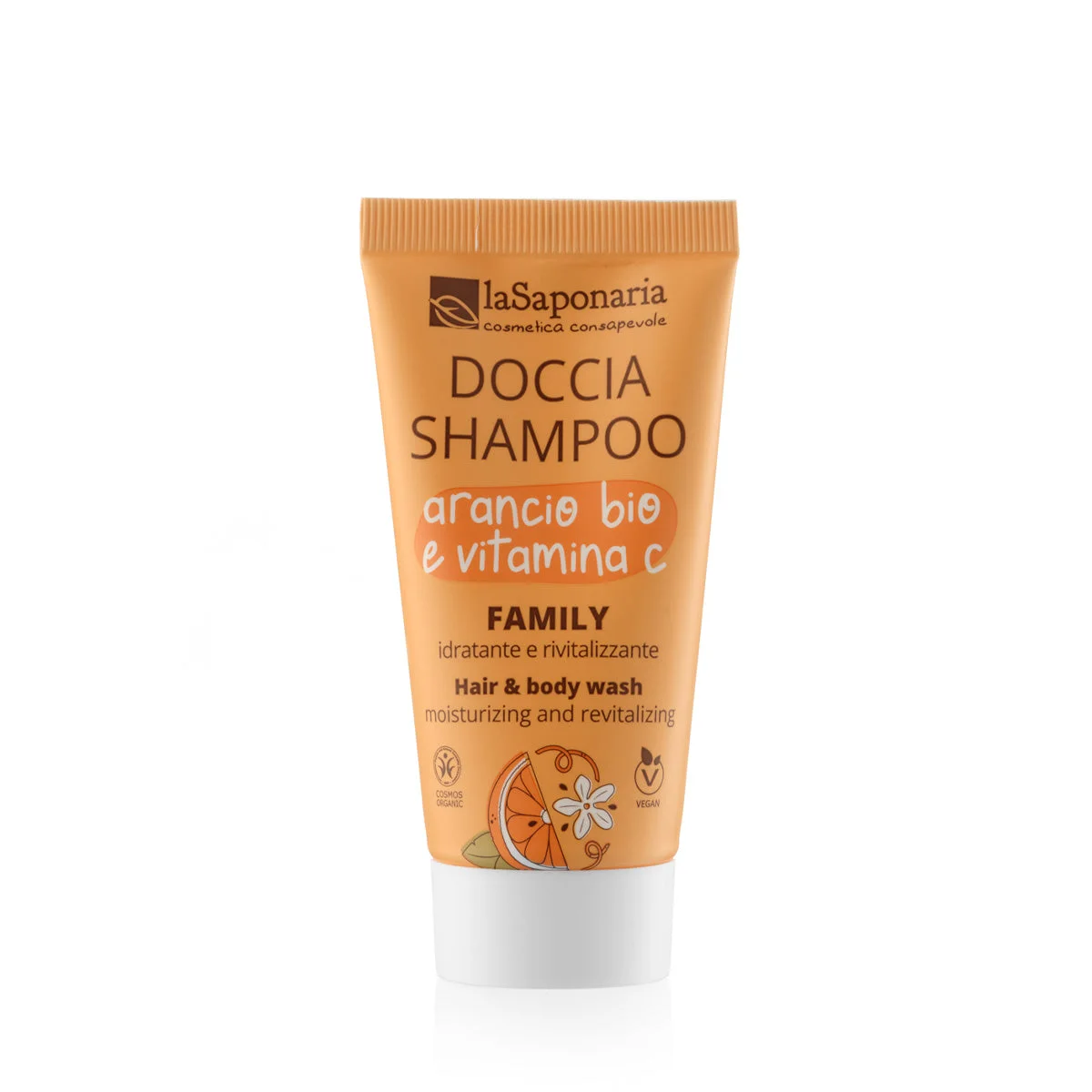 laSaponaria Douchegel en shampoo 2-in-1 met biologische sinaasappel en vitamine C voor het hele gezin 30 ml - met een zoete en verkwikkende geur