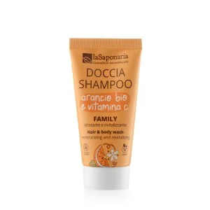 laSaponaria Douchegel en shampoo 2-in-1 met biologische sinaasappel en vitamine C voor het hele gezin 30 ml - met een zoete en verkwikkende geur