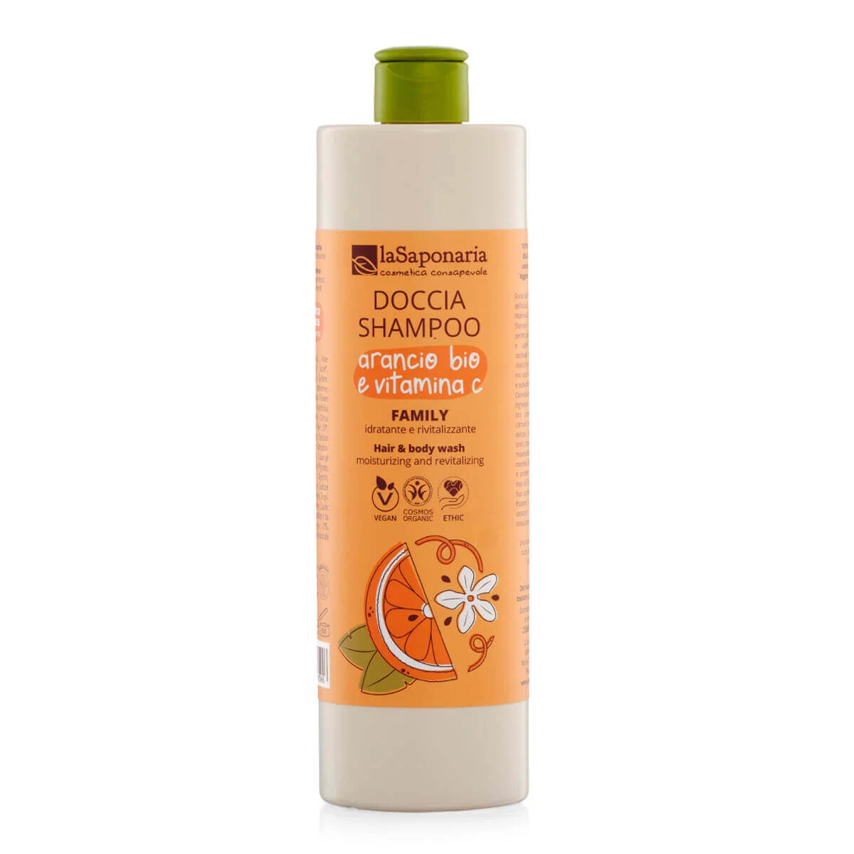 laSaponaria Douchegel en shampoo 2-in-1 met biologische sinaasappel en vitamine C voor het hele gezin 500 ml - met een zoete en verkwikkende geur