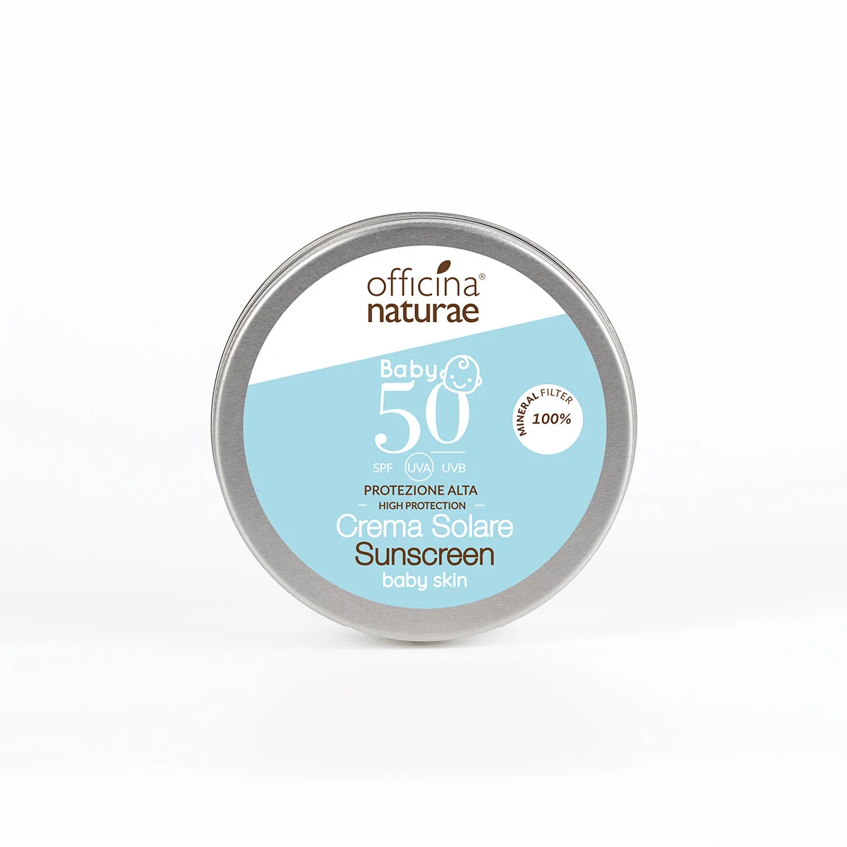Officina Naturae Zonnebrandcrème voor kinderen en de gevoelige huid SPF 50 in een metalen blikje (75 ml) - zonder parfum