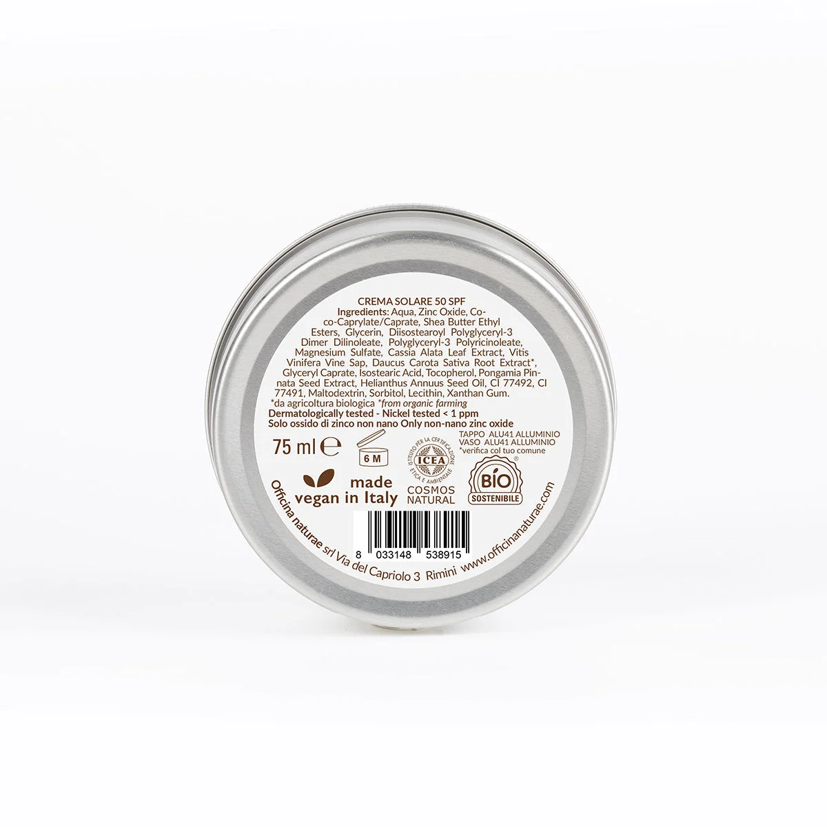 Officina Naturae Zonnebrandcrème SPF 50 in een blikje (75 ml) - parfumvrij