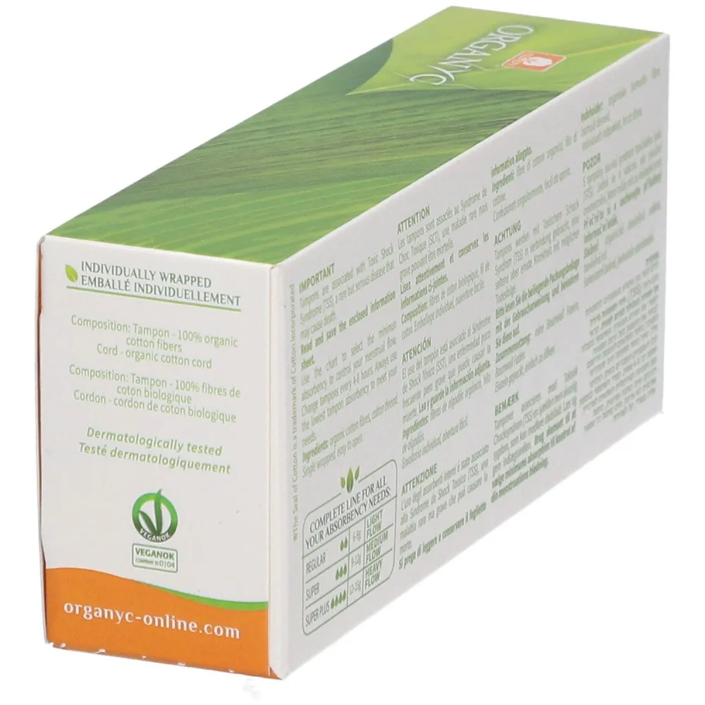 Organyc Super Plus Tampons (16 stuks) - 100% biologisch katoen, 4 druppels