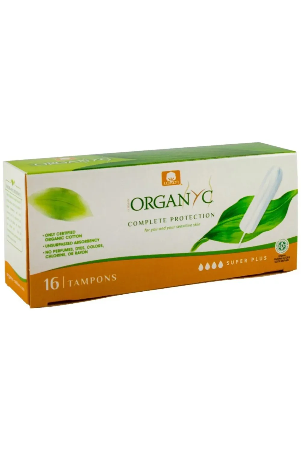 Organyc Super Plus Tampons (16 stuks) - 100% biologisch katoen, 4 druppels