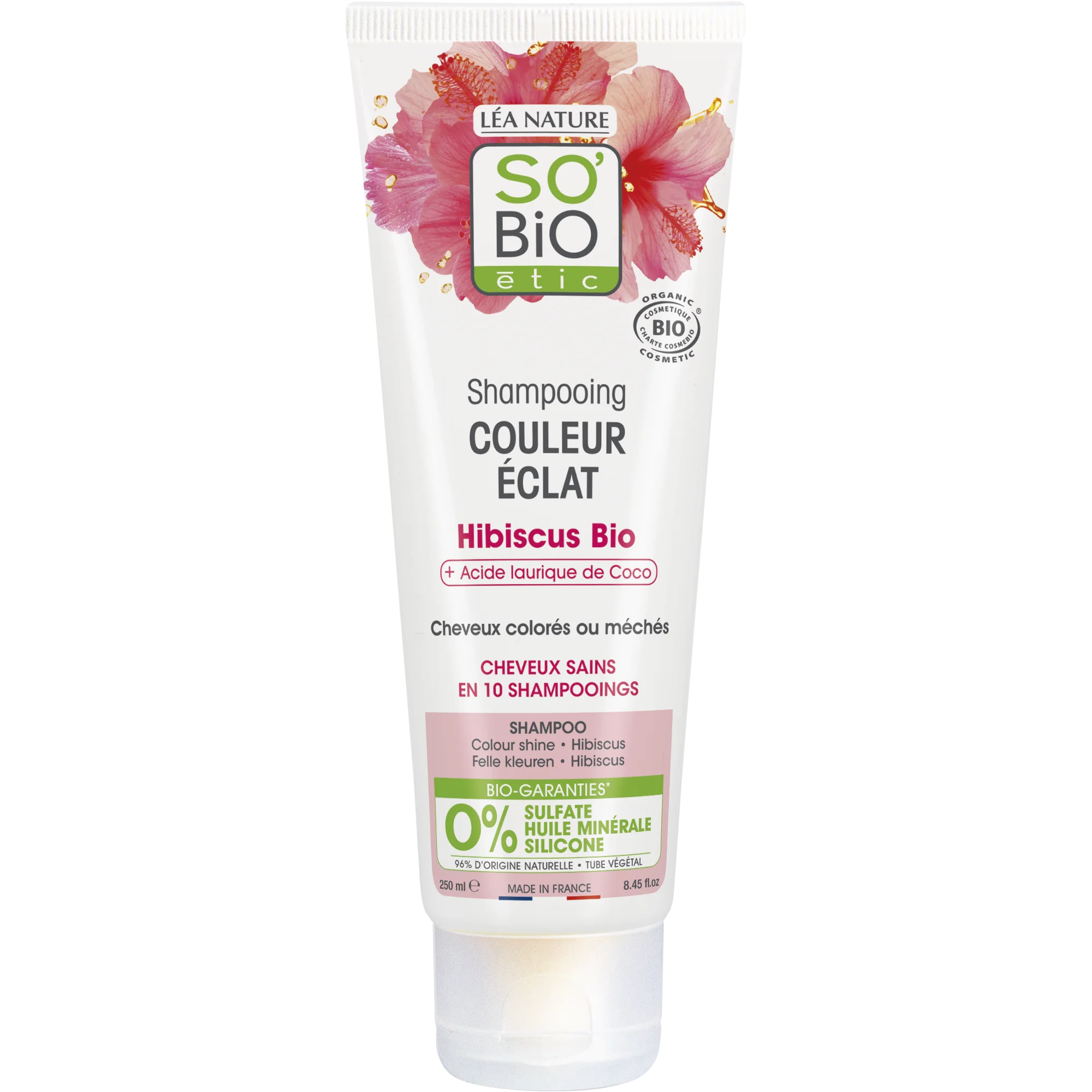 SO’BiO étic Shampoo voor gekleurd en gehighlight haar met biologische hibiscus (250 ml) - houdt de kleur stralend
