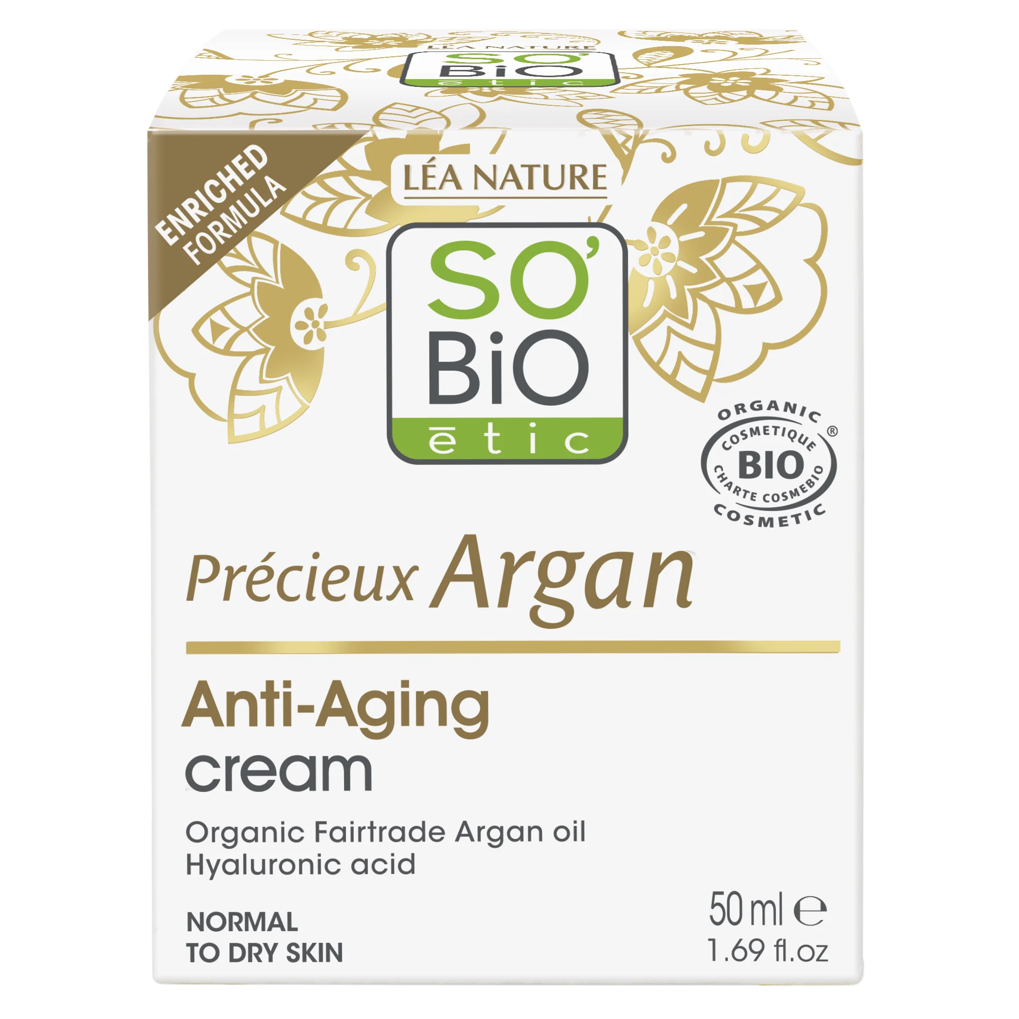 SO’BiO étic Anti-age Precieux Argan BIO Dagcrème (50 ml) - hydrateert, verstevigt en verheldert de huid