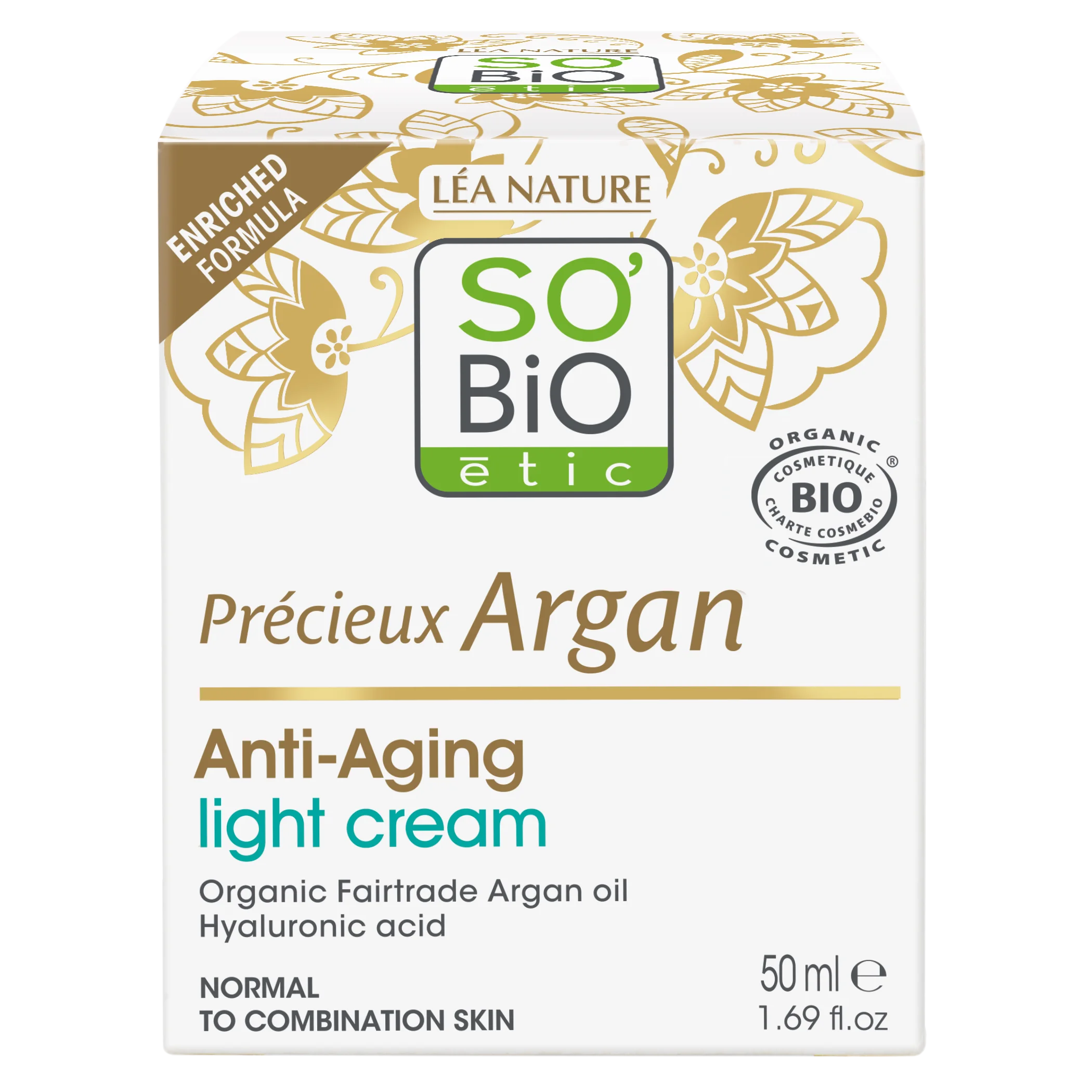 SO’BiO étic Anti-age Precieux Argan BIO lichte dagcrème voor normale tot gemengde huid (50 ml) - hydrateert en verstevigt de huid