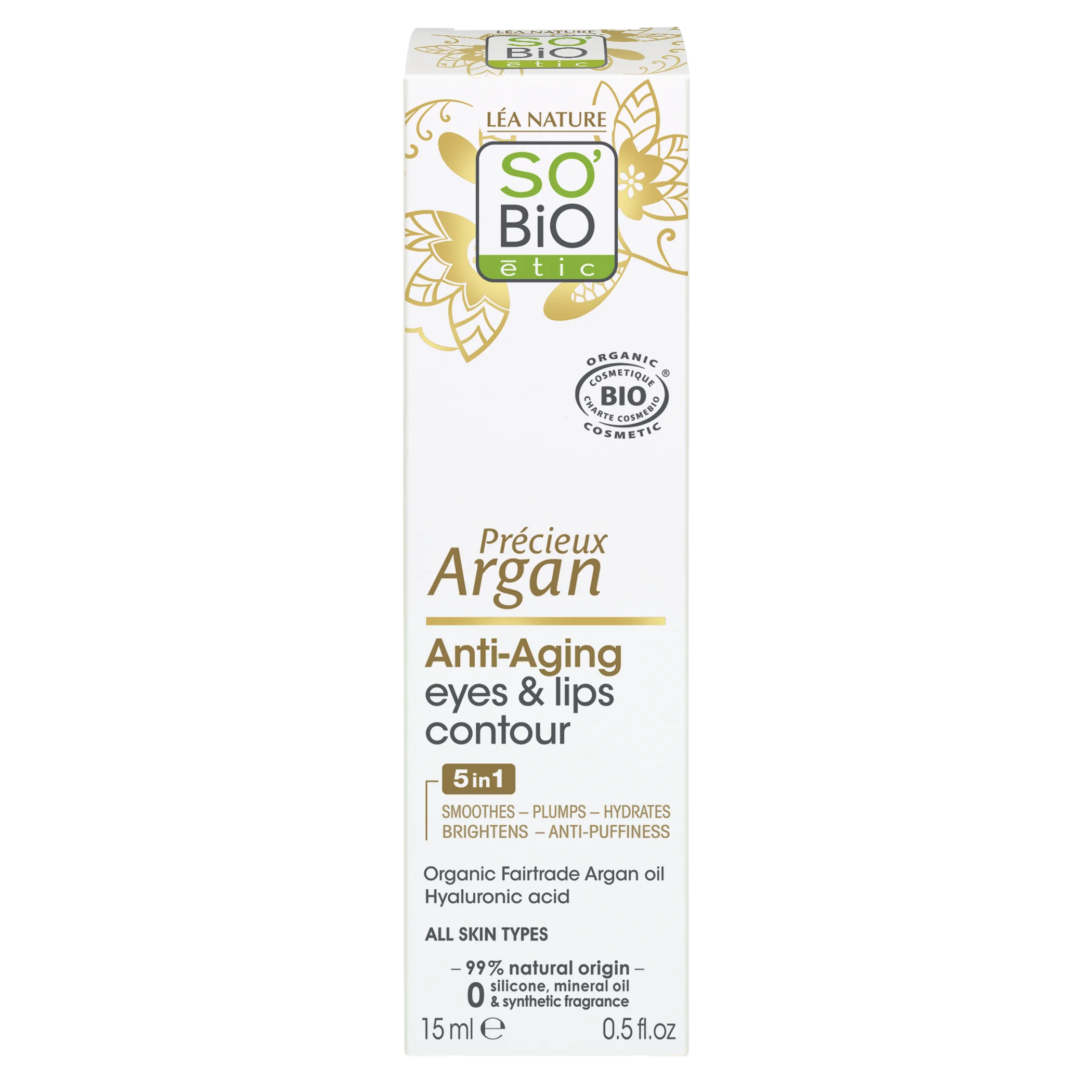 SO’BiO étic Anti-Age Precieux Argan BIO-crème voor oog- en lipcontouren (15 ml) - ideaal voor de rijpe huid