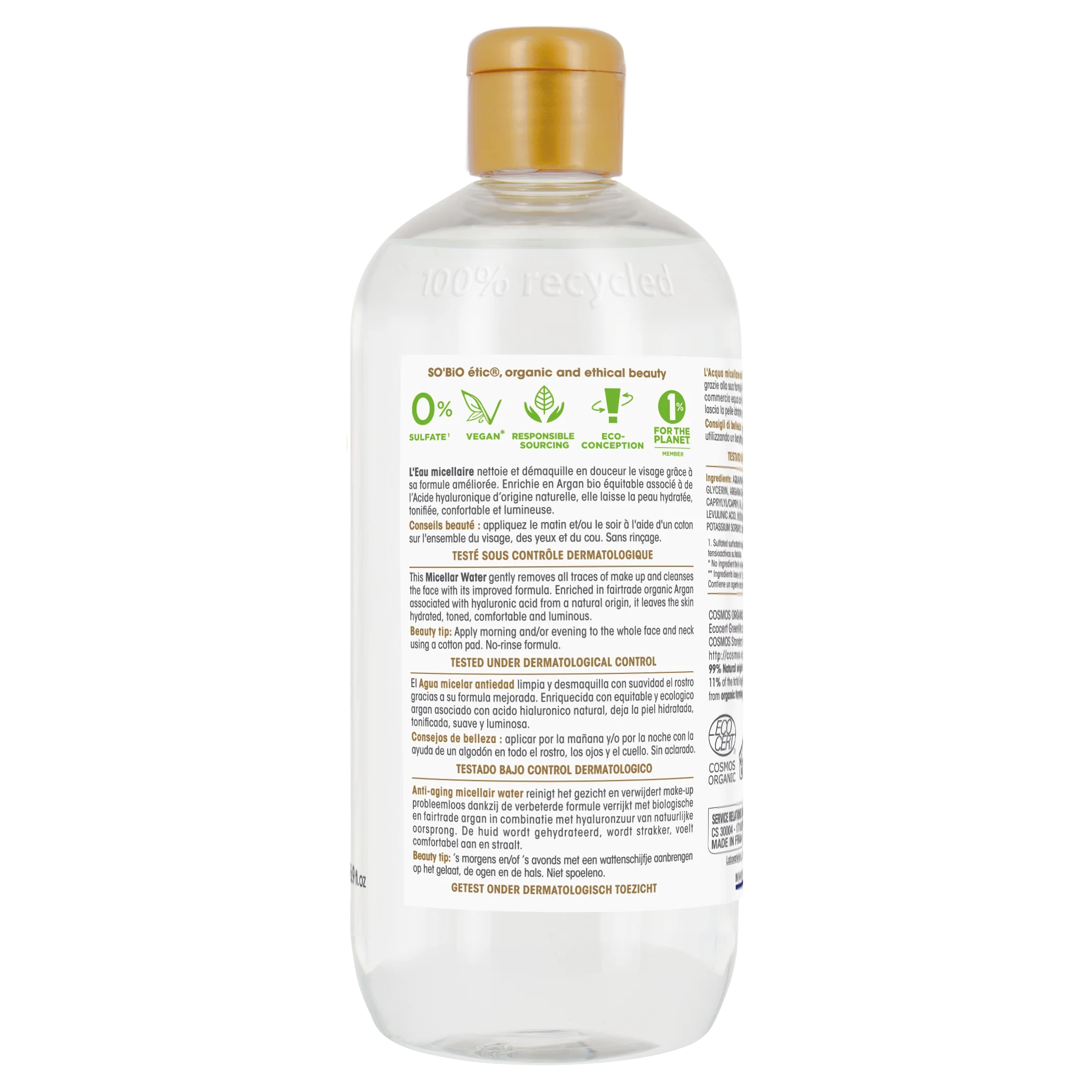 SO’BiO étic Anti-Age Precieux Argan Micellair anti-agewater met hyaluron BIO (500 ml) - met hyaluronzuur