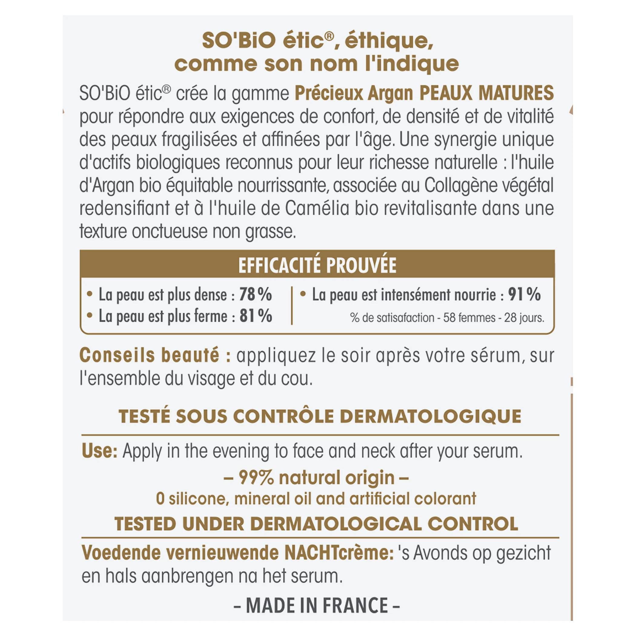 SO’BiO étic Anti-age Precieux voedende en verstevigende nachtcrème GOLD BIO (50 ml) - ideaal voor de rijpe huid