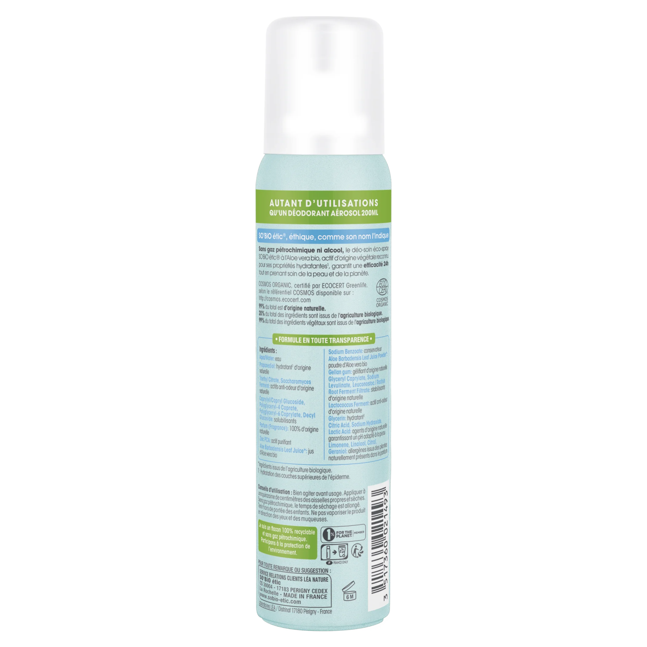 SO’BiO étic Natuurlijke deodorant ECO SPRAY 24h - Aloë vera BIO (100 ml) - werkt tot 24 uur