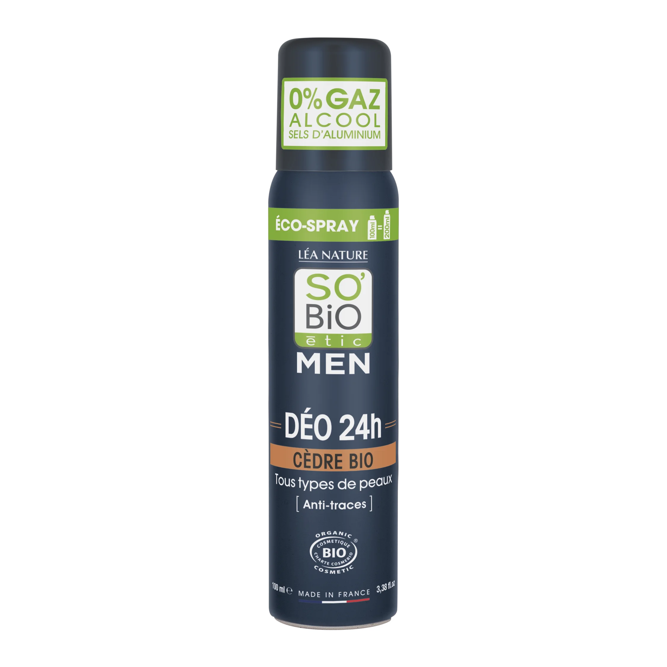 SO’BiO étic Natuurlijke deodorant ECO SPRAY 24u MEN - BIO ceder (100 ml) - tot 24 uur effectief