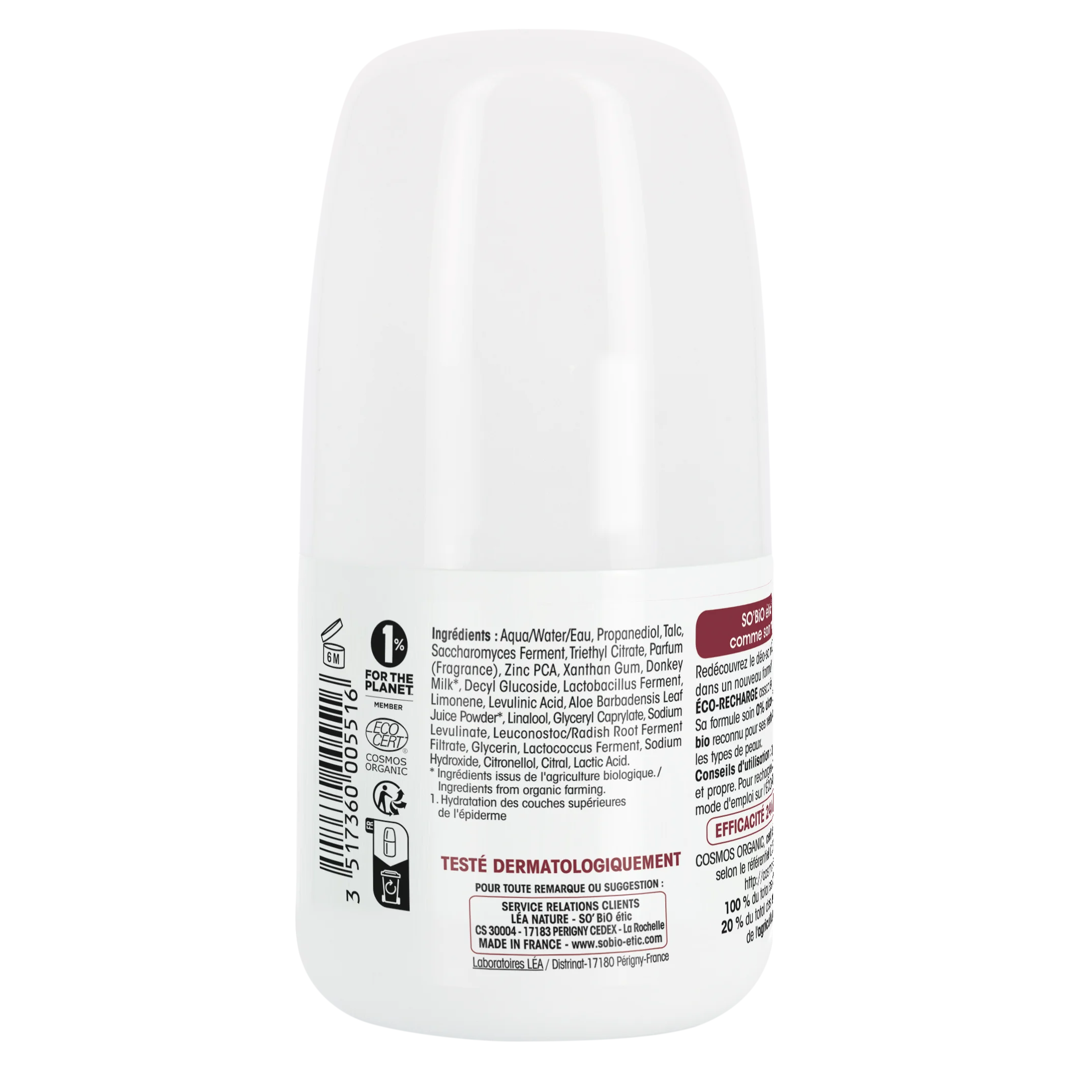 SO’BiO étic Roll-on deodorant 24u hydraterend met ezelinnenmelk - navulbaar BIO (50 ml) - ook voor de gevoelige huid