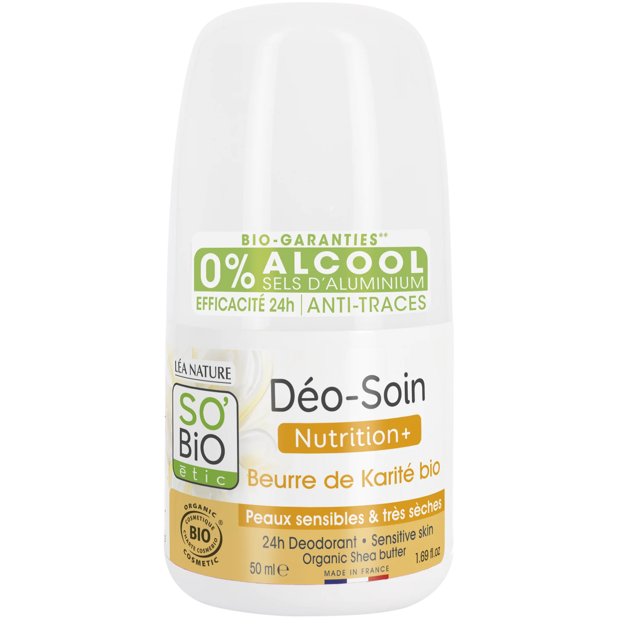 SO’BiO étic Roll-on deodorant 24h Nutrition+ met BIO sheaboter (50 ml) - werkt tot 24 uur