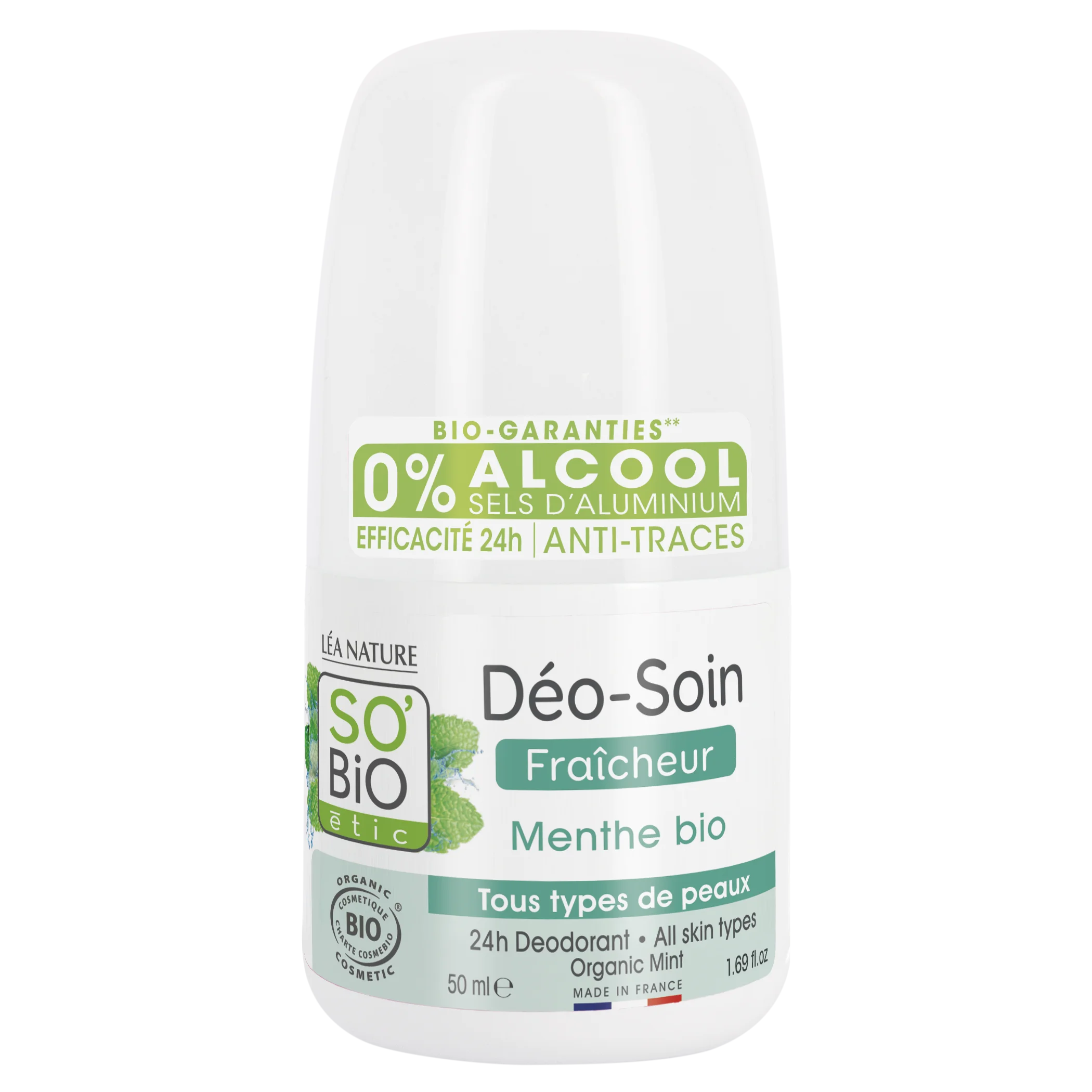 SO’BiO étic Roll-on deodorant 24u verfrissend met biologische munt (50 ml) - effectief tot 24 uur