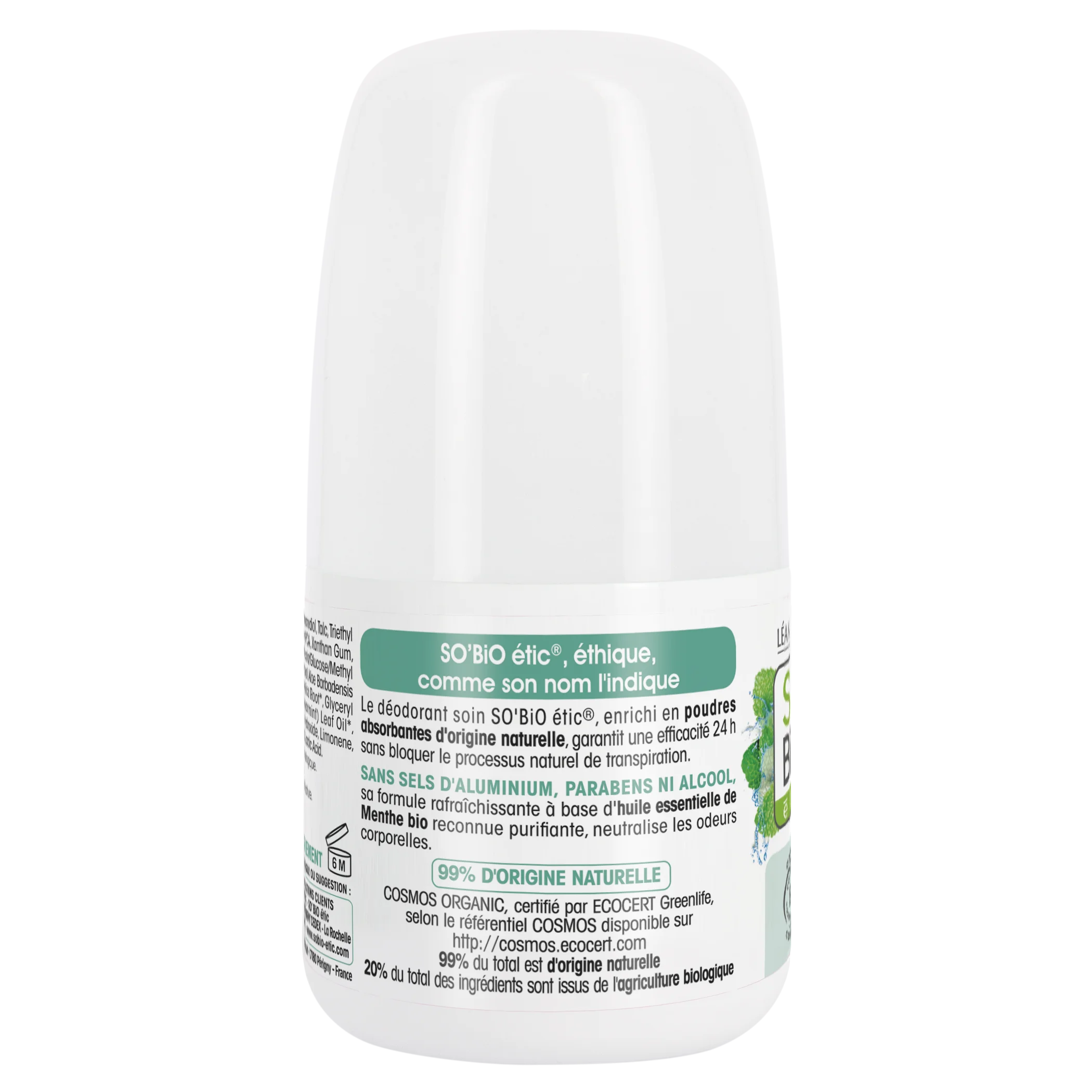 SO’BiO étic Roll-on deodorant 24u verfrissend met biologische munt (50 ml) - effectief tot 24 uur