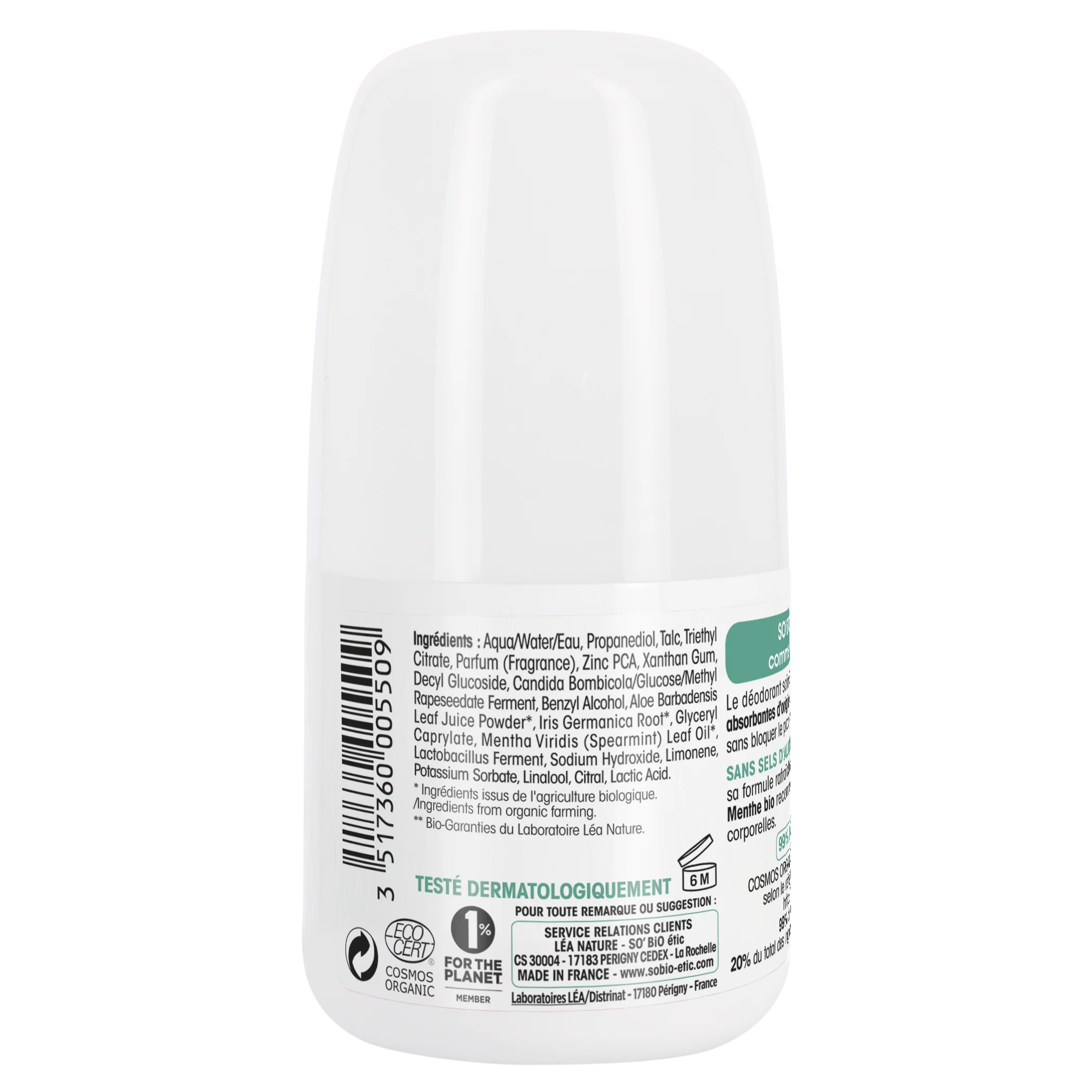 SO’BiO étic Roll-on deodorant 24u verfrissend met biologische munt (50 ml) - effectief tot 24 uur