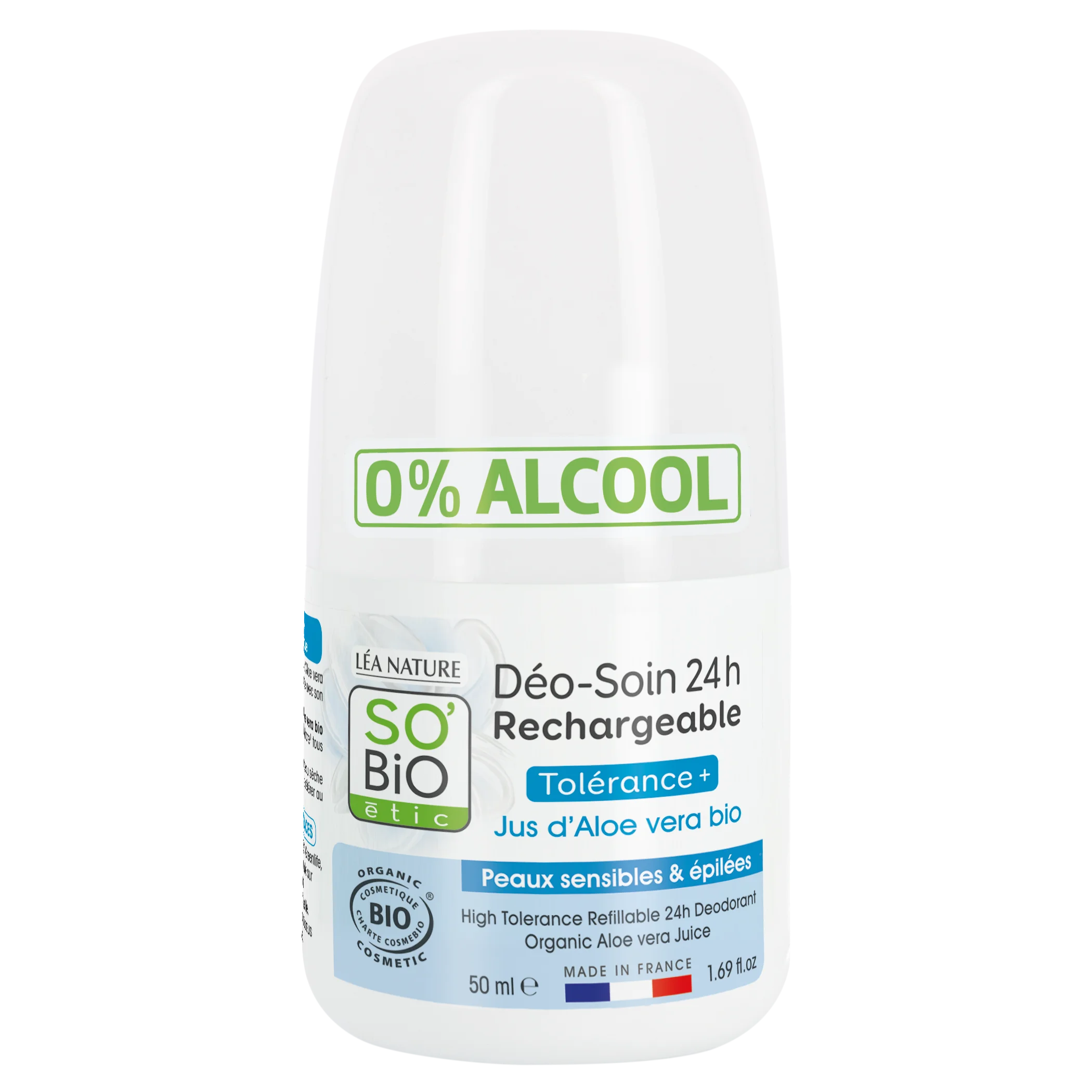 SO’BiO étic Deodorant roll-on 24u - Tolerance+ met biologische Aloë vera (50 ml) - effectief tot 24 uur