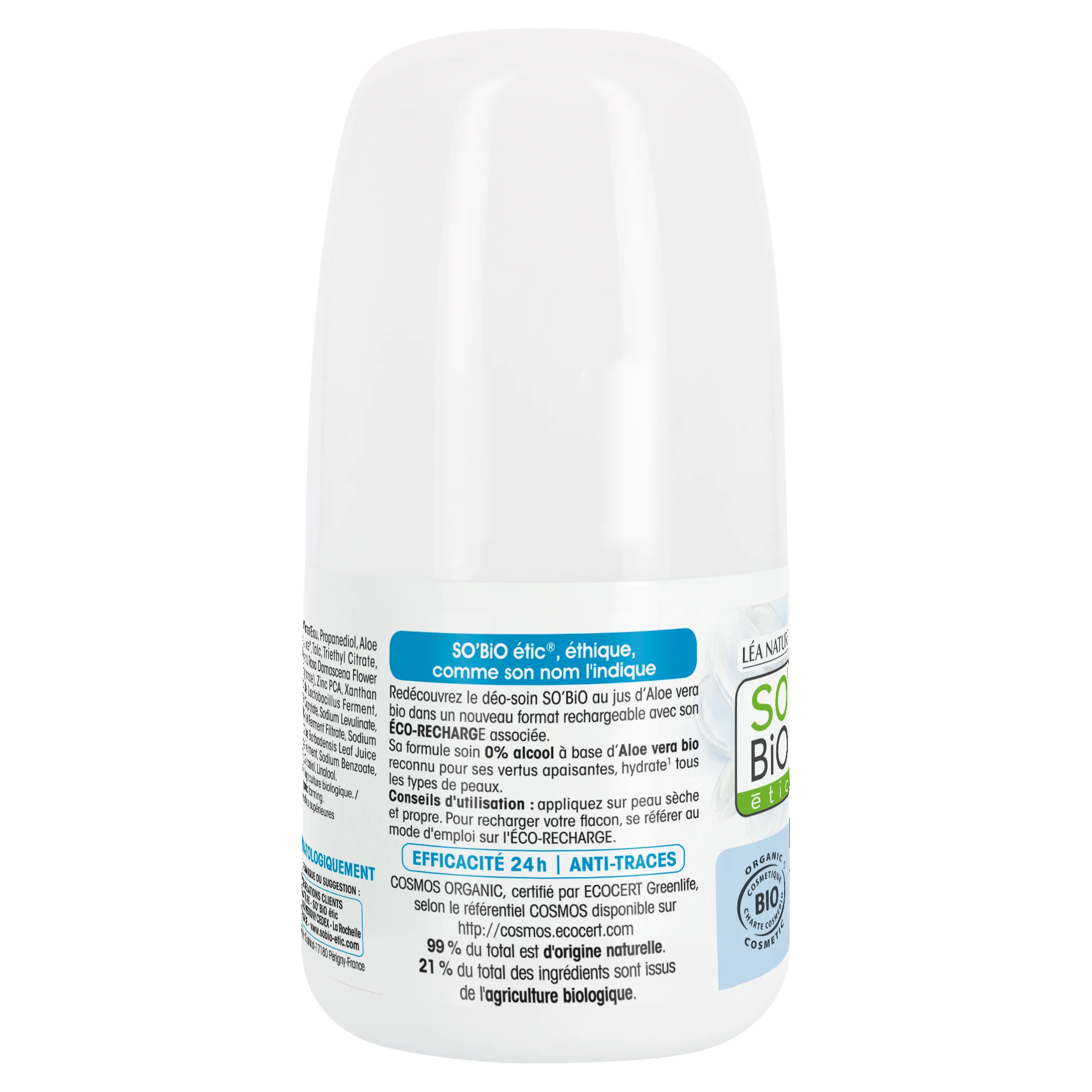 SO’BiO étic Deodorant roll-on 24u - Tolerance+ met biologische Aloë vera (50 ml) - effectief tot 24 uur