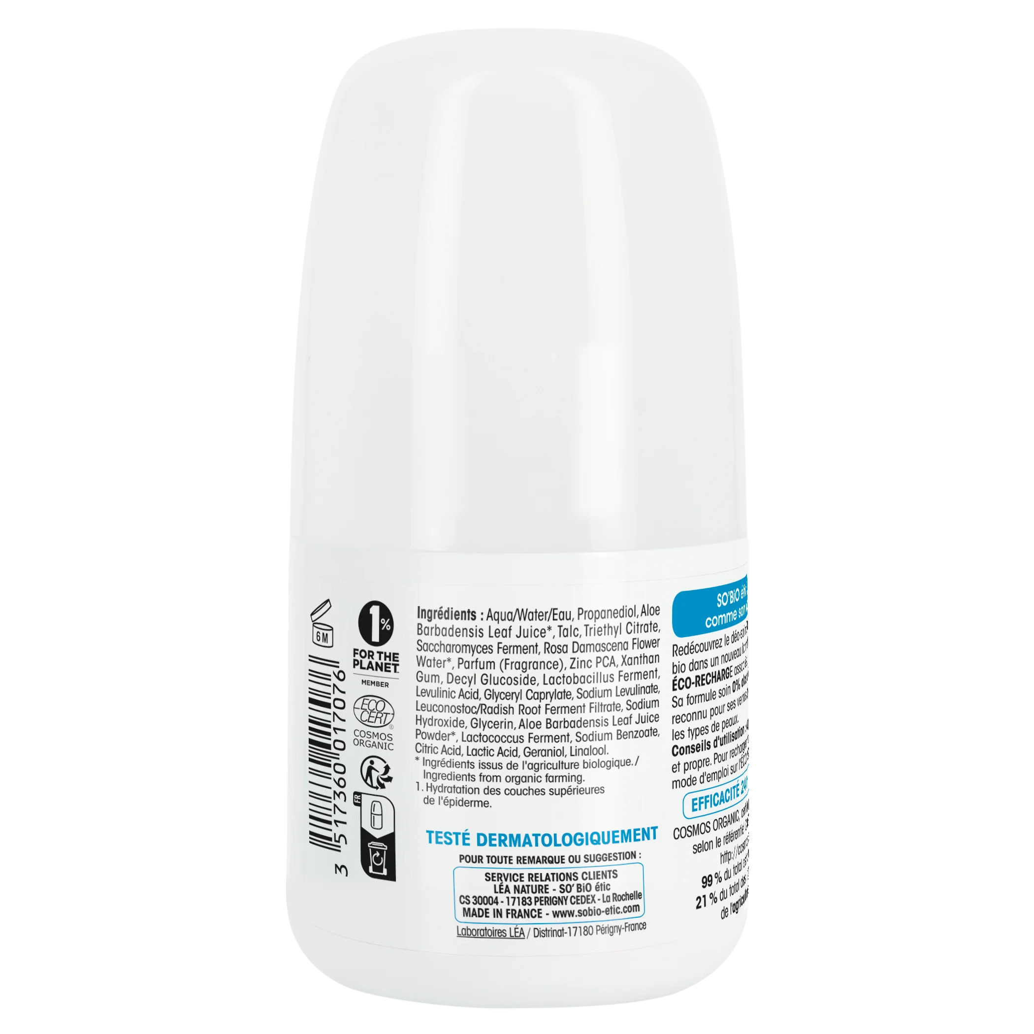 SO’BiO étic Deodorant roll-on 24u - Tolerance+ met biologische Aloë vera (50 ml) - effectief tot 24 uur