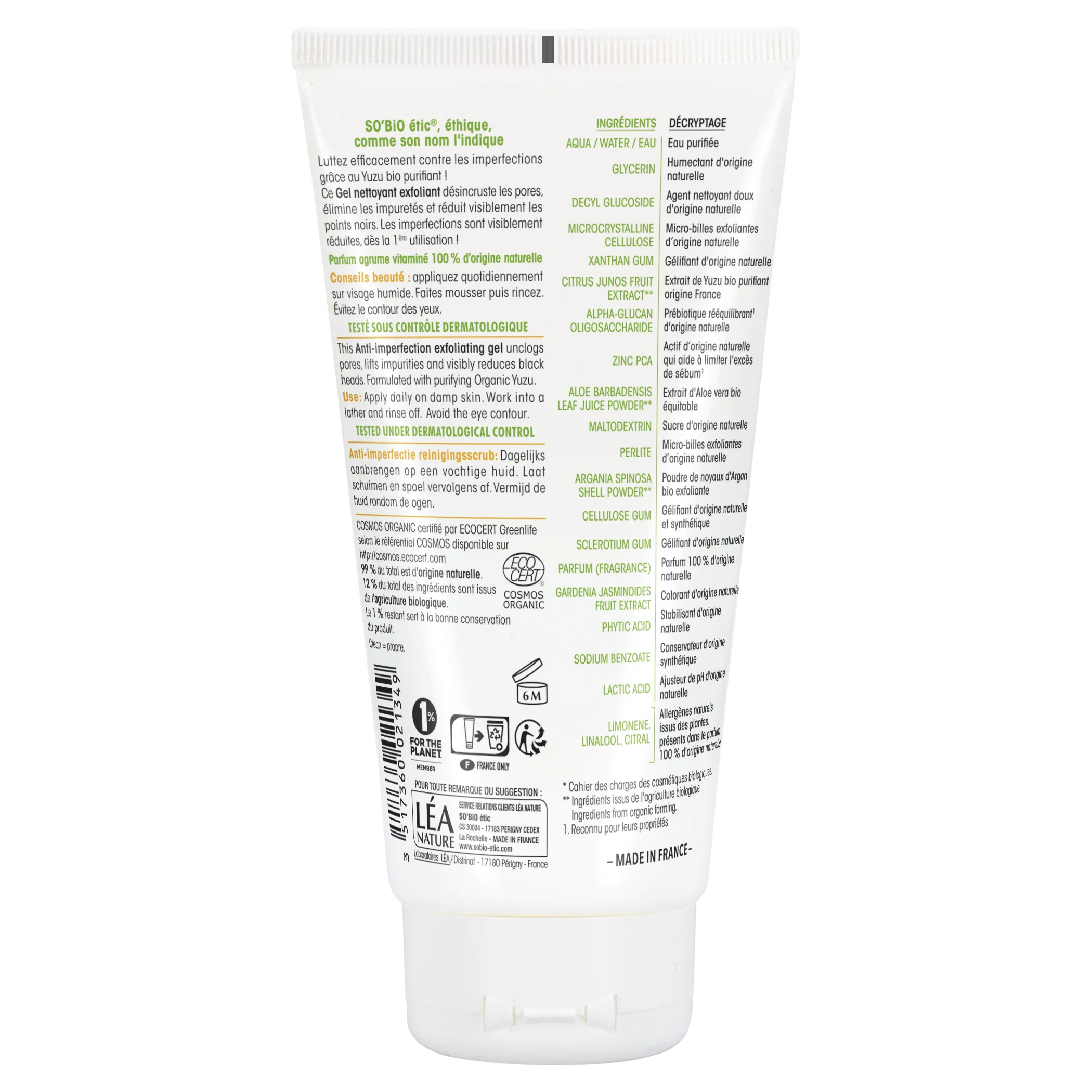 SO’BiO étic Exfoliërende gezichtsgel - Clean Yuzu BIO (150 ml) - ideaal voor de vette huid