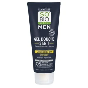 SO’BiO étic Douchegel MEN 3-in-1 - verkwikkende BIO-gember (200 ml) - voor lichaam, gezicht en haar