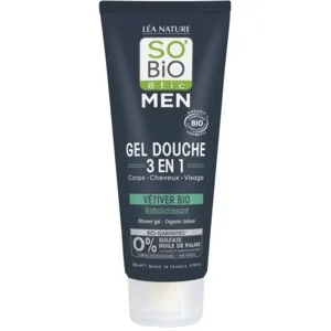 SO’BiO étic Douchegel MEN 3-in-1 - verfrissende BIO vetiver (200 ml) - voor lichaam, gezicht en haar