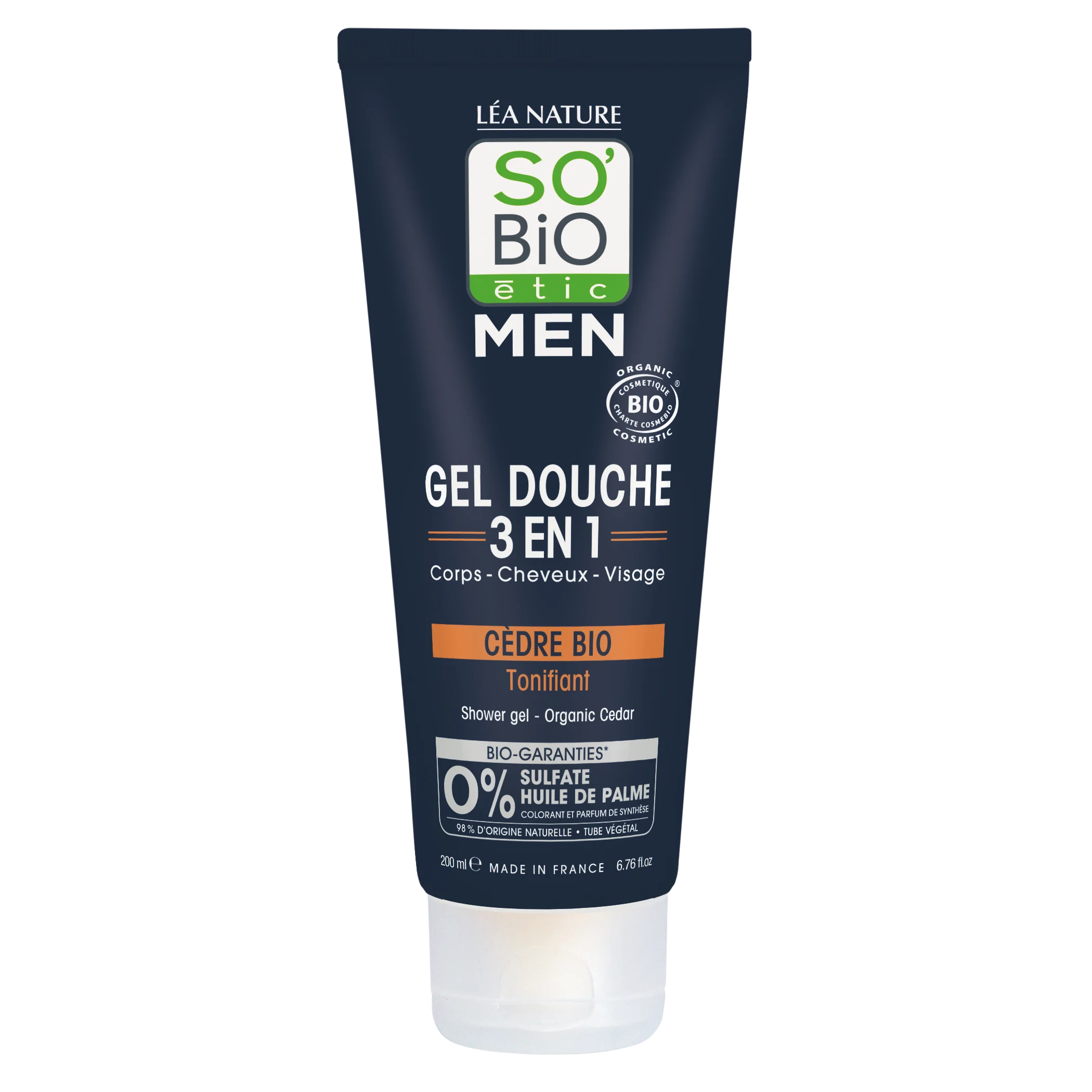 SO’BiO étic Douchegel MEN 3-in-1 - verkwikkende BIO ceder (200 ml) - voor lichaam, gezicht en haar