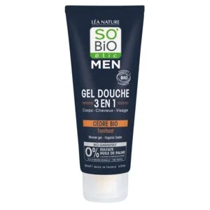 SO’BiO étic Douchegel MEN 3-in-1 - verkwikkende BIO ceder (200 ml) - voor lichaam, gezicht en haar