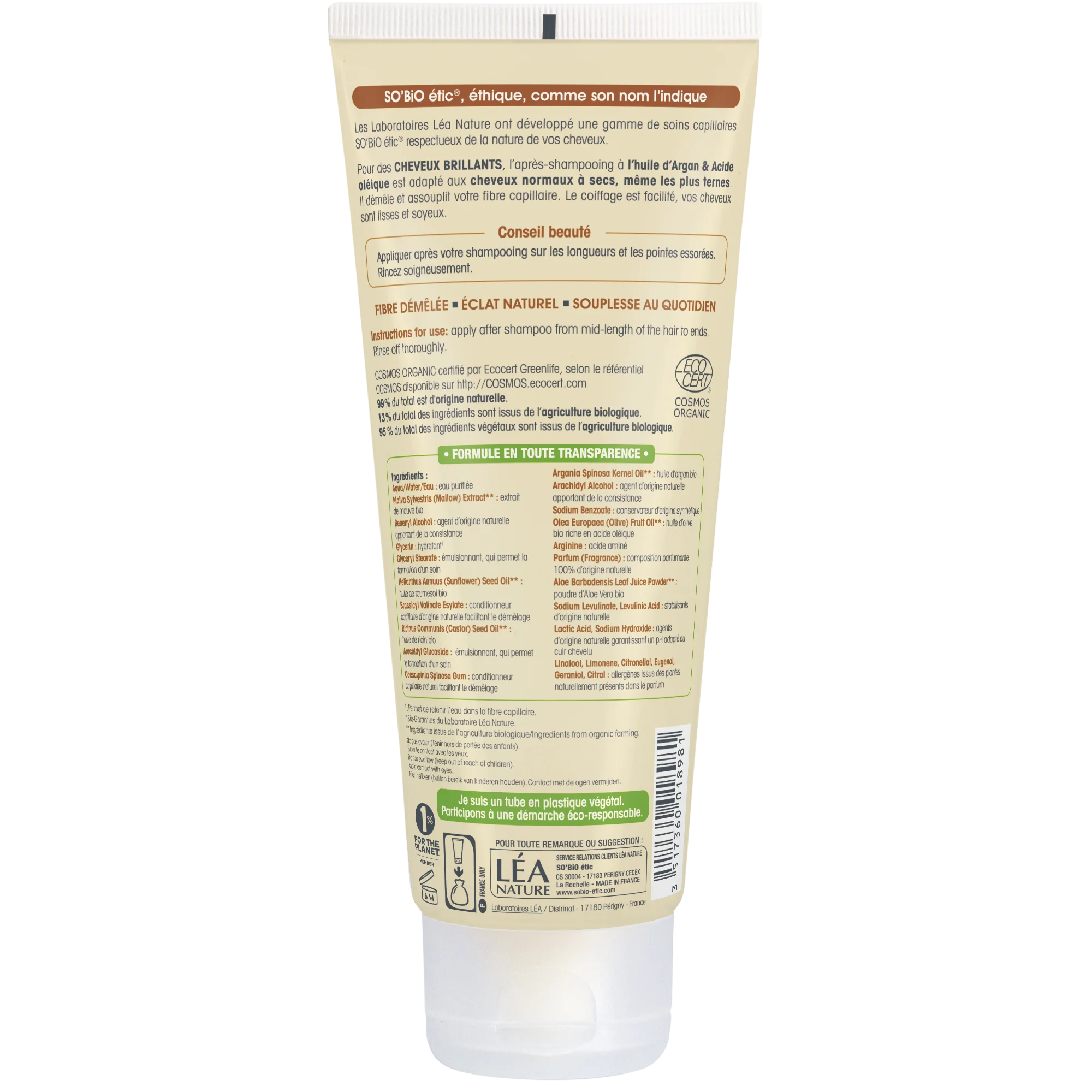 SO’BiO étic Argan-conditioner voor glans - voor normaal tot droog haar BIO (200 ml) - laat het haar glanzend en zacht achter