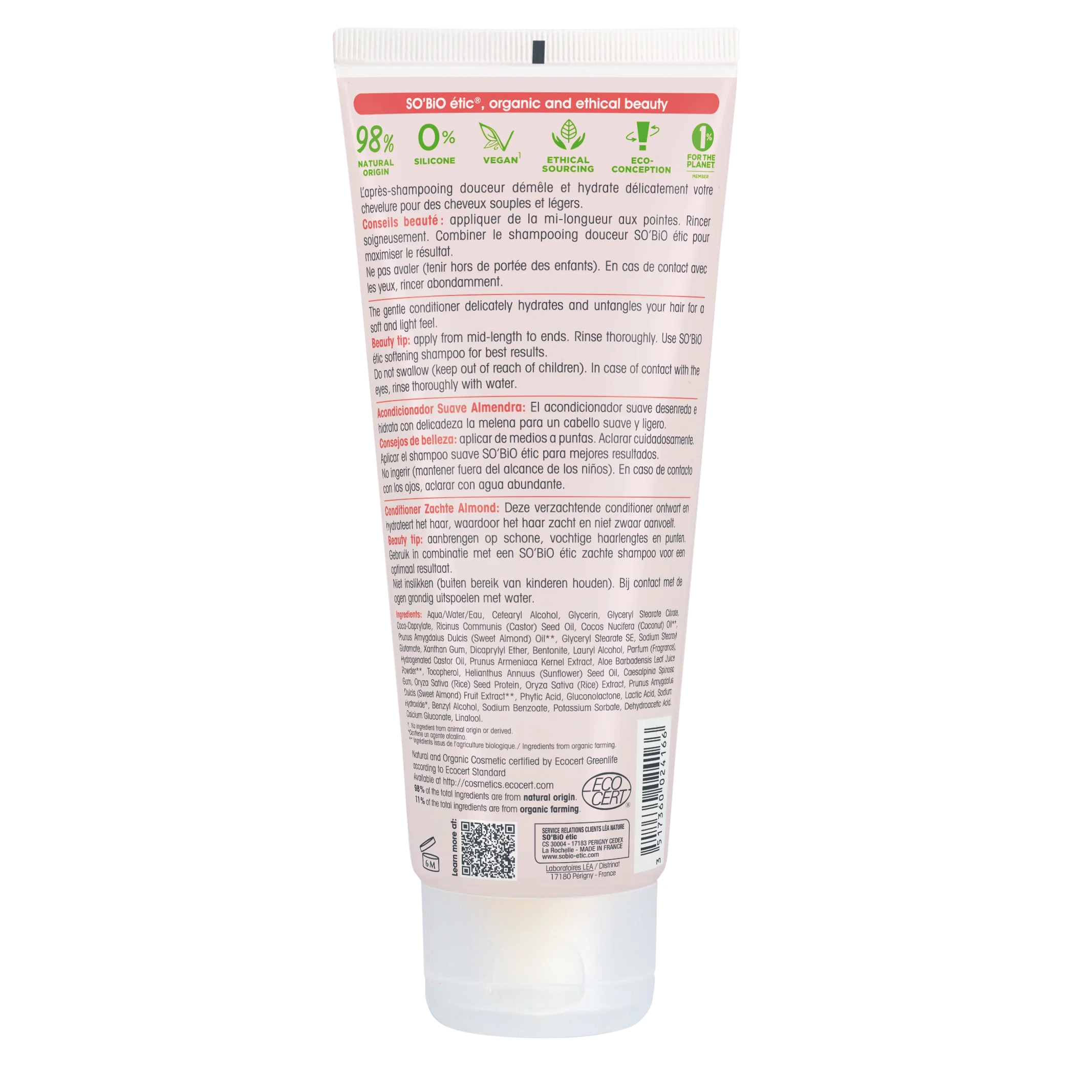 SO’BiO étic Haarconditioner met amandelmelk en rijstproteïnen BIO (200 ml) - voor alle haartypen