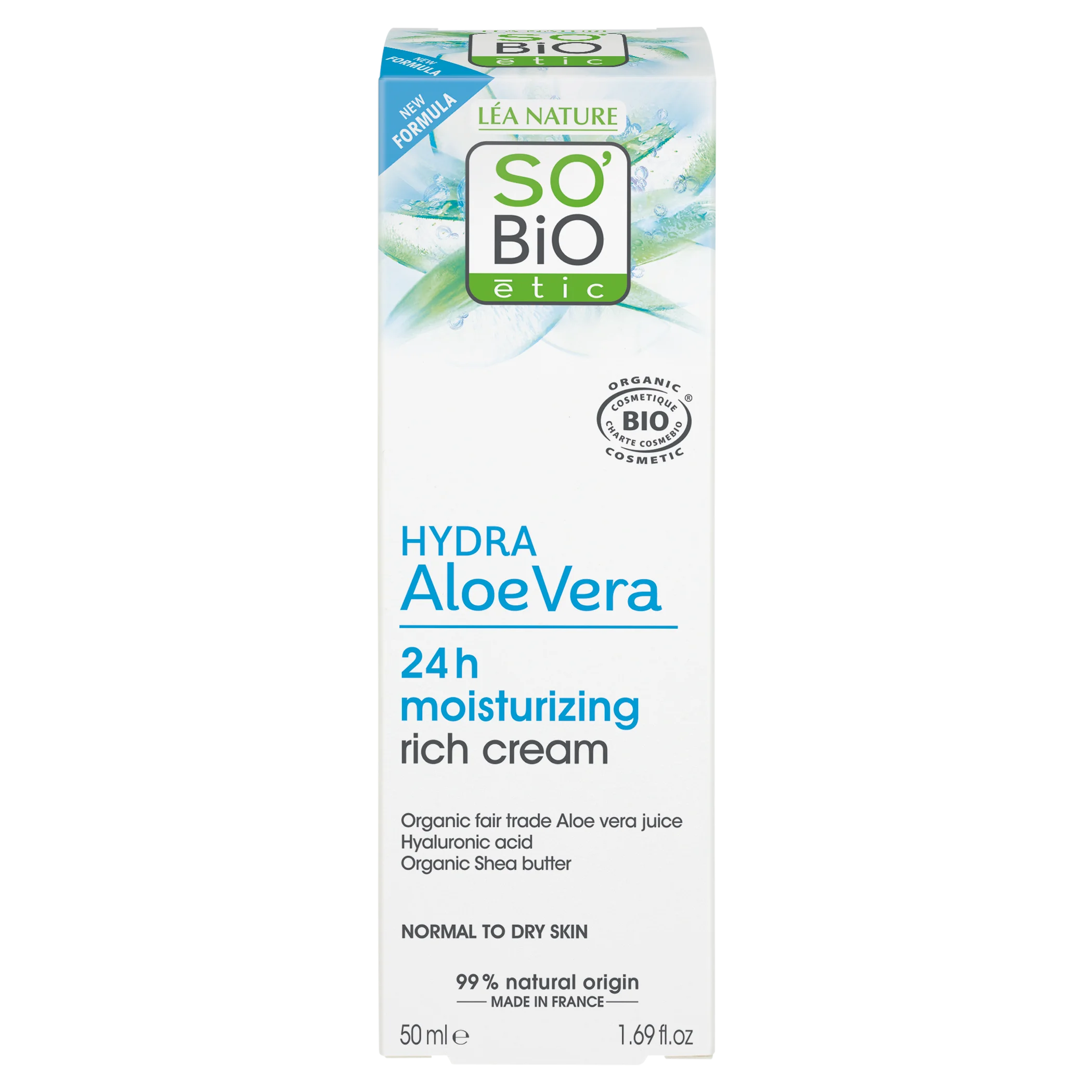 SO’BiO étic Rijk hydraterende dagcrème met biologische Aloe vera (50 ml) - met hyaluronzuur