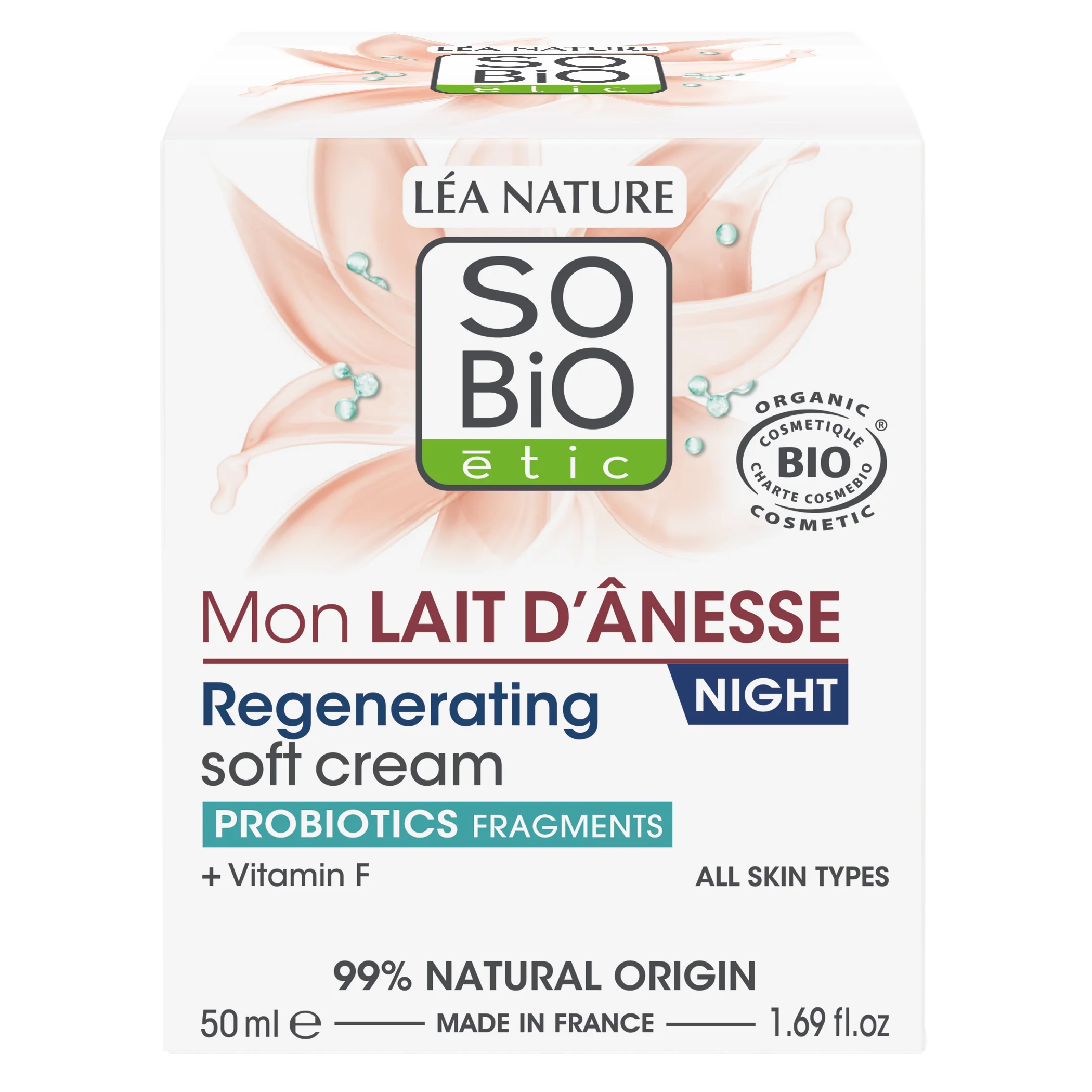SO’BiO étic Nachtelijke regenererende crème met biologische ezelinnenmelk (50 ml) - opgeklopte textuur